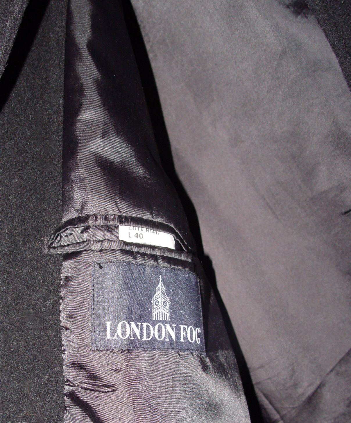 LONDON FOG Black Mid Length Peacoat Men's L40
