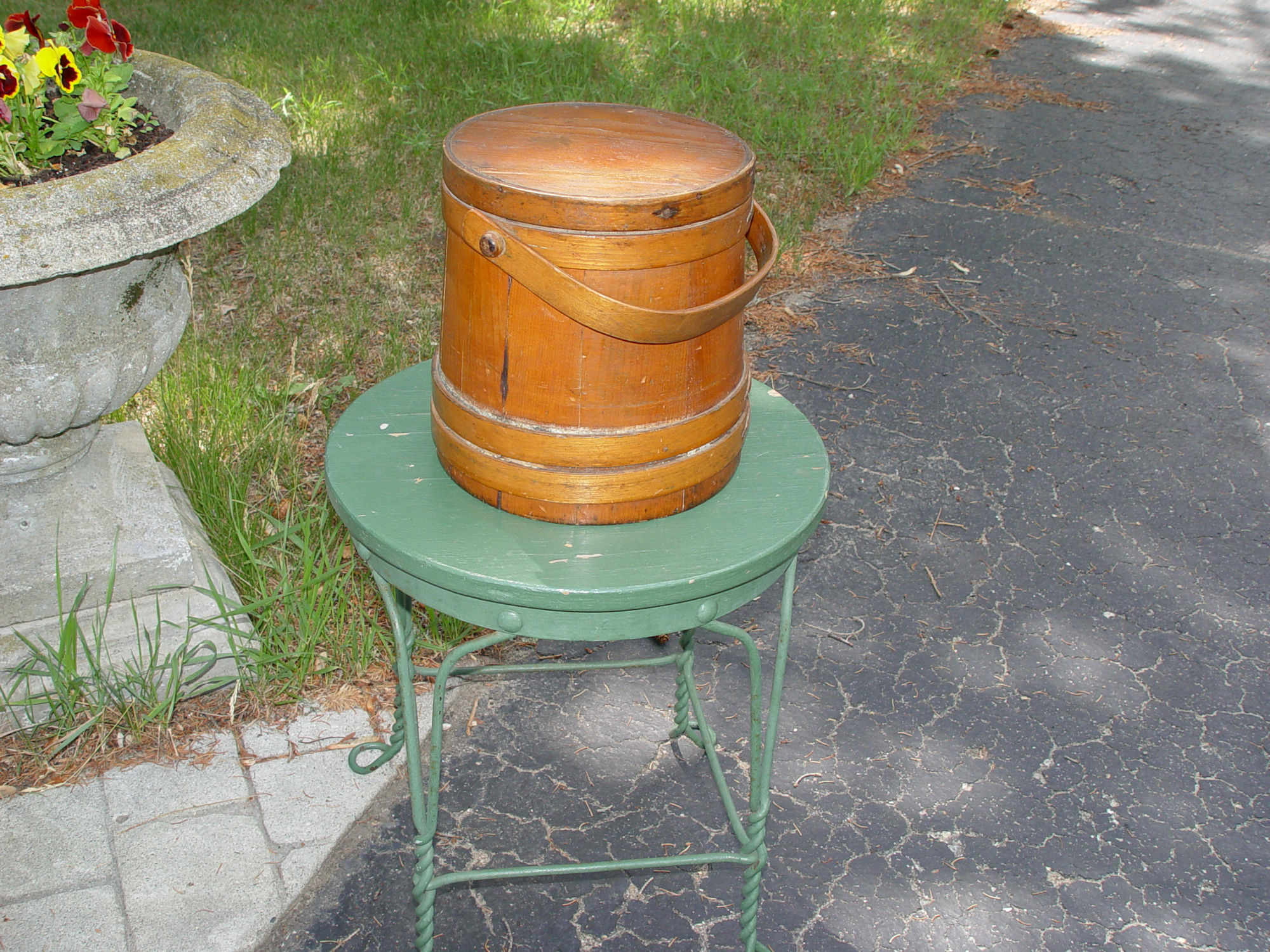 Primitive Antique Firkin;
Sugar Bucket, Lidded &
Banded