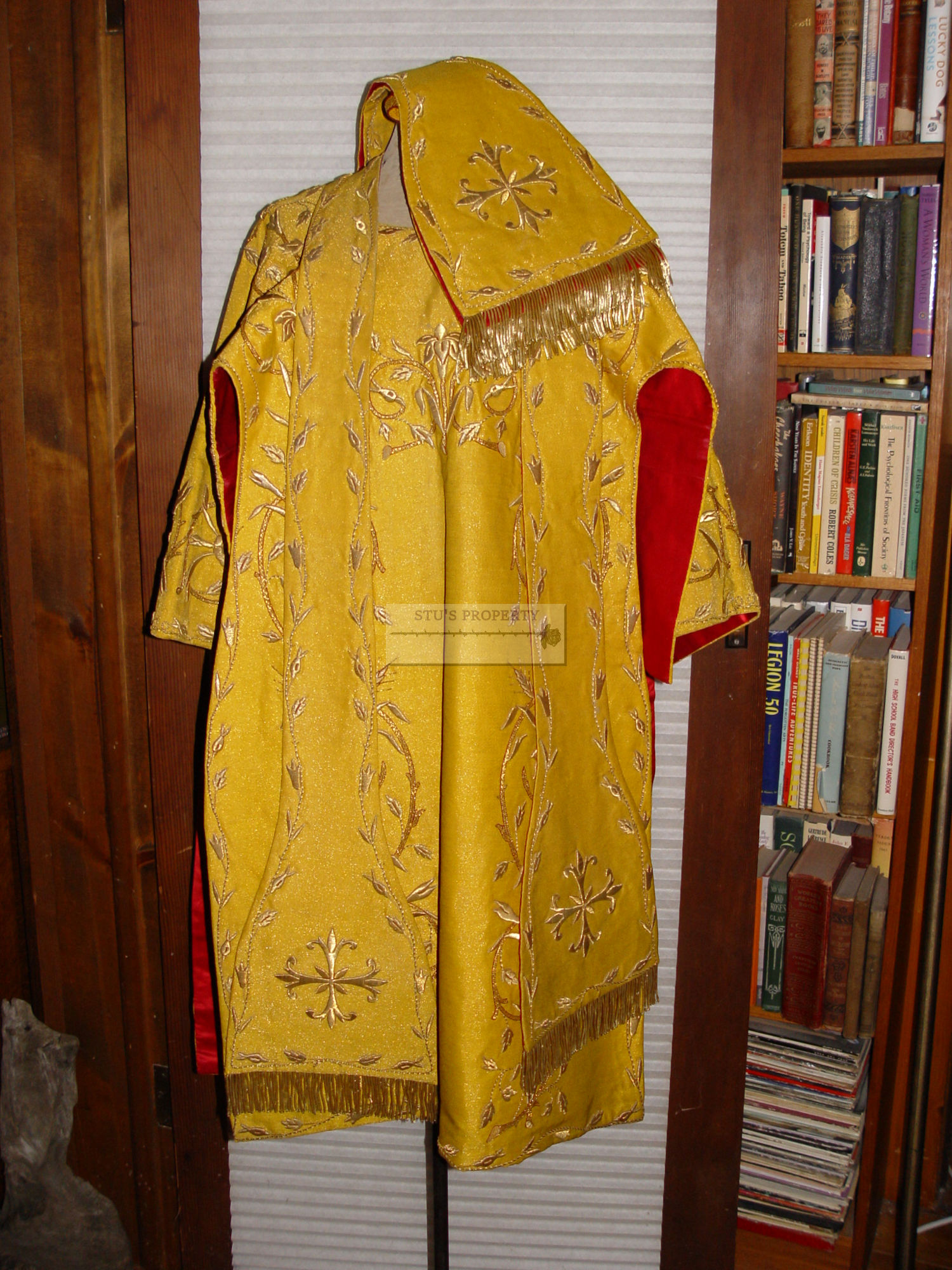 Roman Vestment Embroidered
Red, Gold Dalmatic styled Robe,
Stoles, Burse