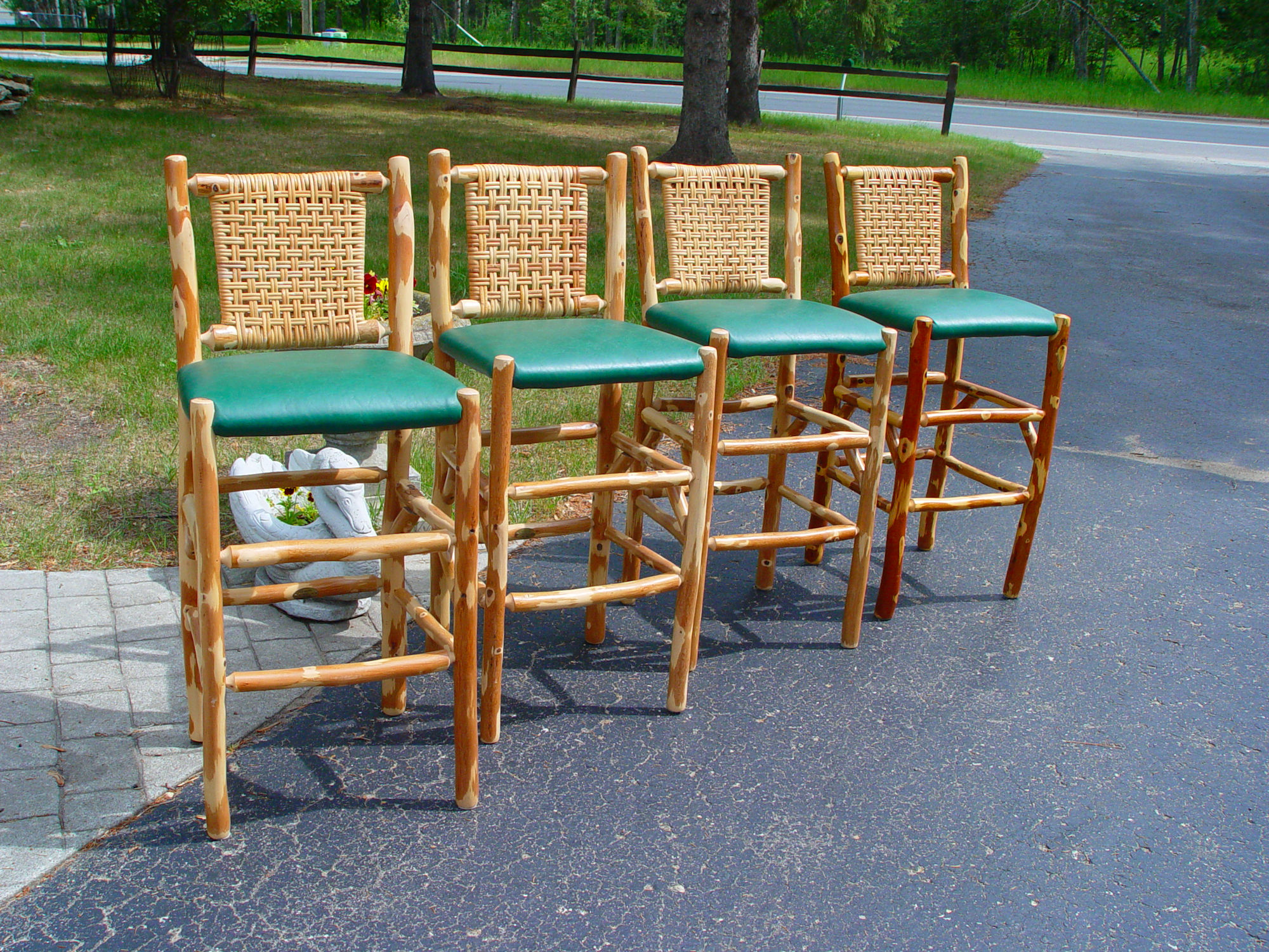 Old Hickory Co. Four Rustic
Cabin Green Seat Bar Stools;
Shelbyville IN