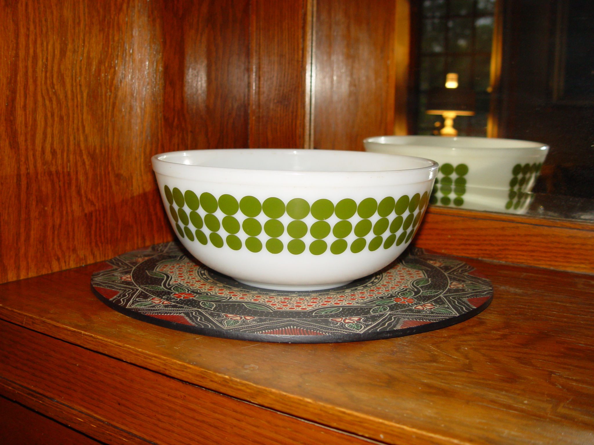 1969 Desirable Large Green
Dots Bowl by Pyrex