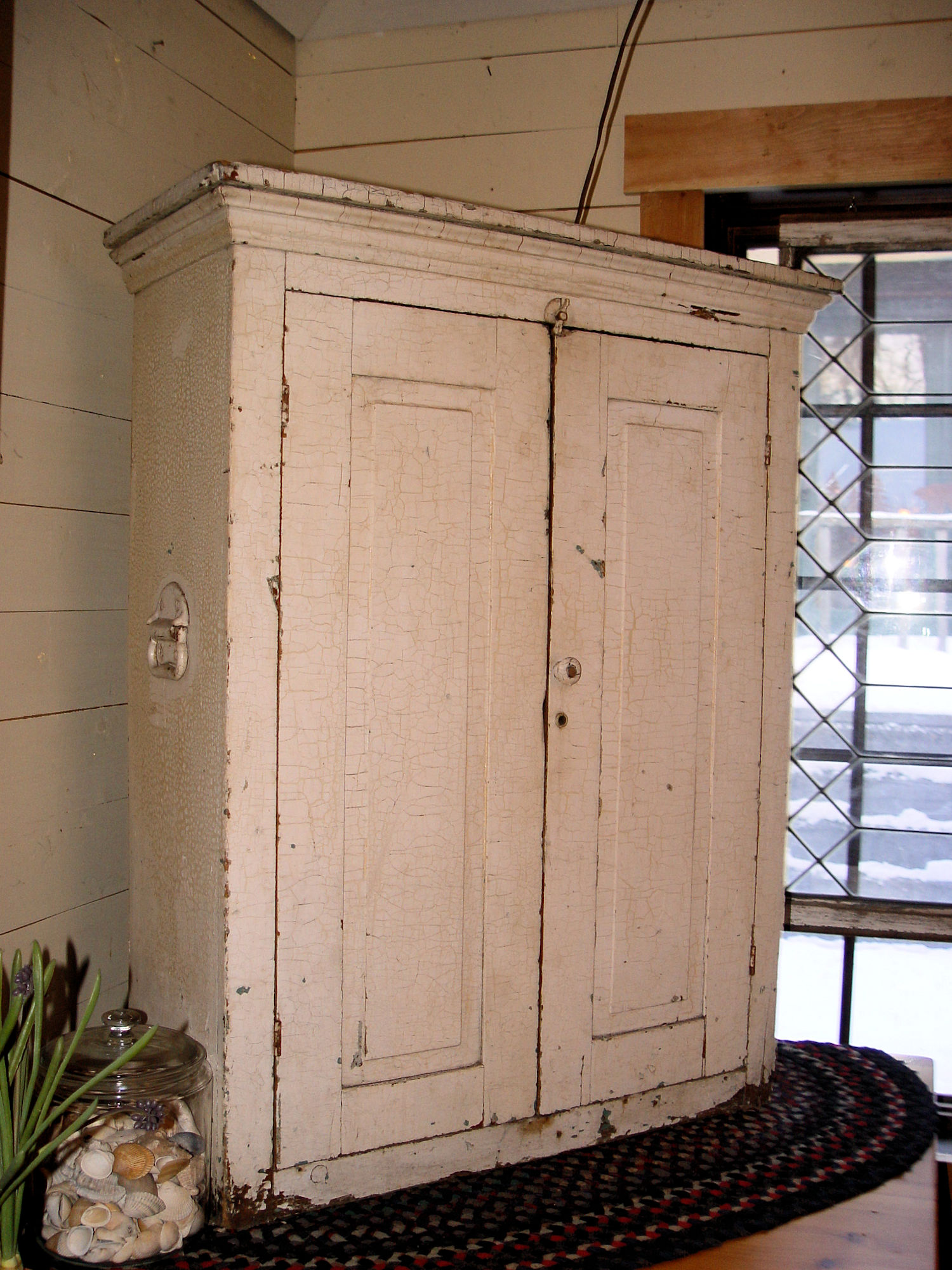 Two Door Country Cupboard
Painted White & Mustard with
Crocodile Surface