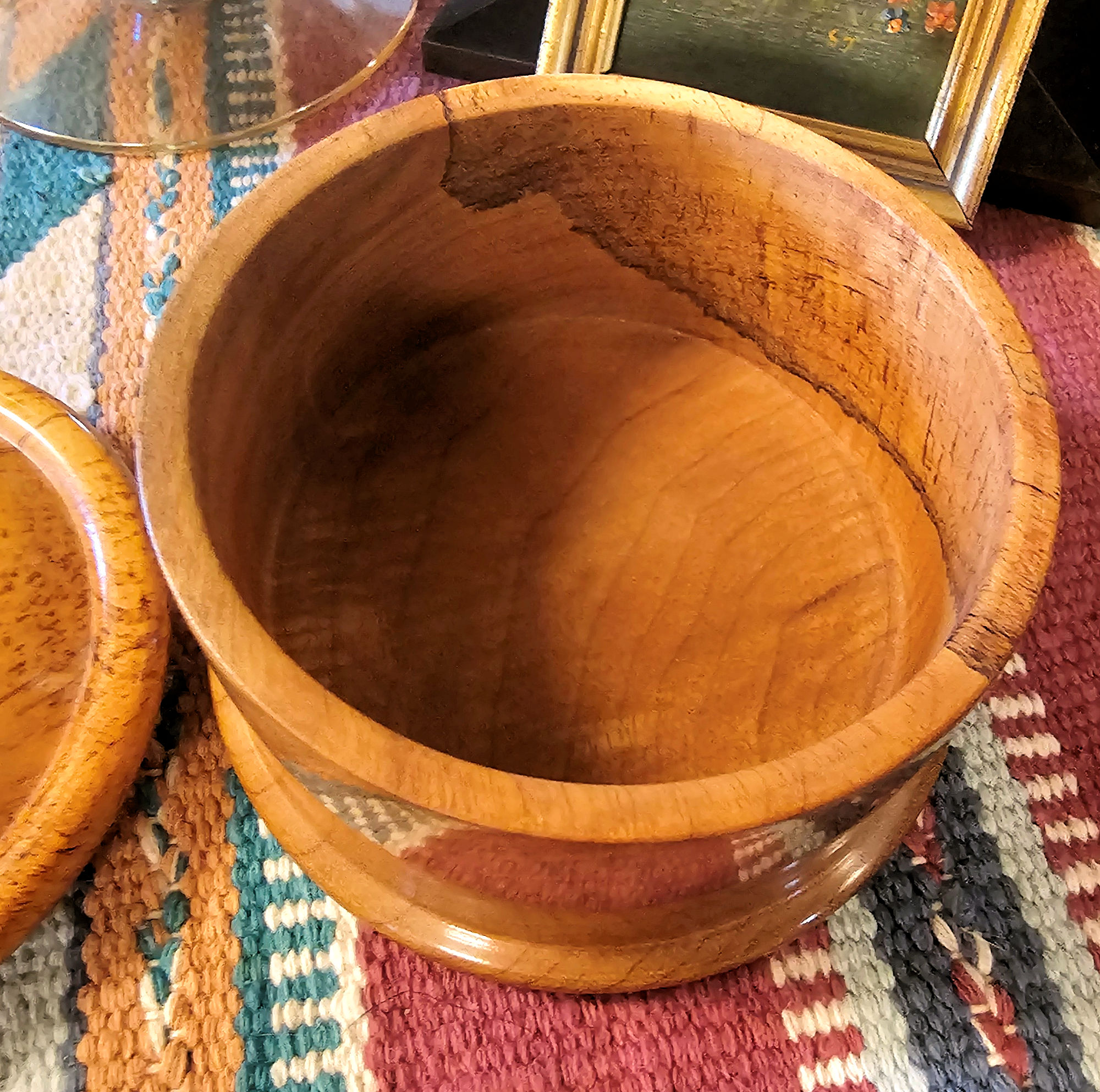Vintage Hand Carved Birch Burl Wood Wooden Lidded
Bowl 1930s-40s