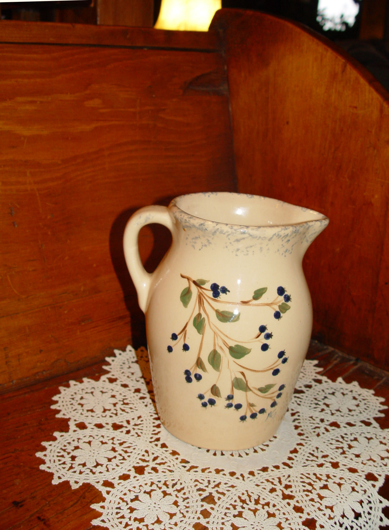 Sandhurst Stoneware
                                        Pitcher, New Ulm, MN Spongeware,
                                        Blueberries