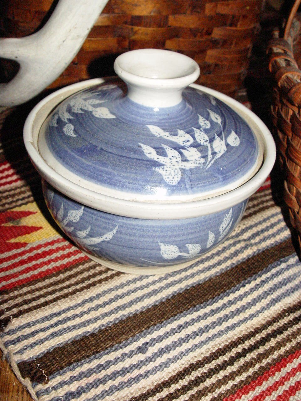 Handmade Stoneware Pottery
                                        Blue & White Casserole,
                                        Signed Tollefson MN