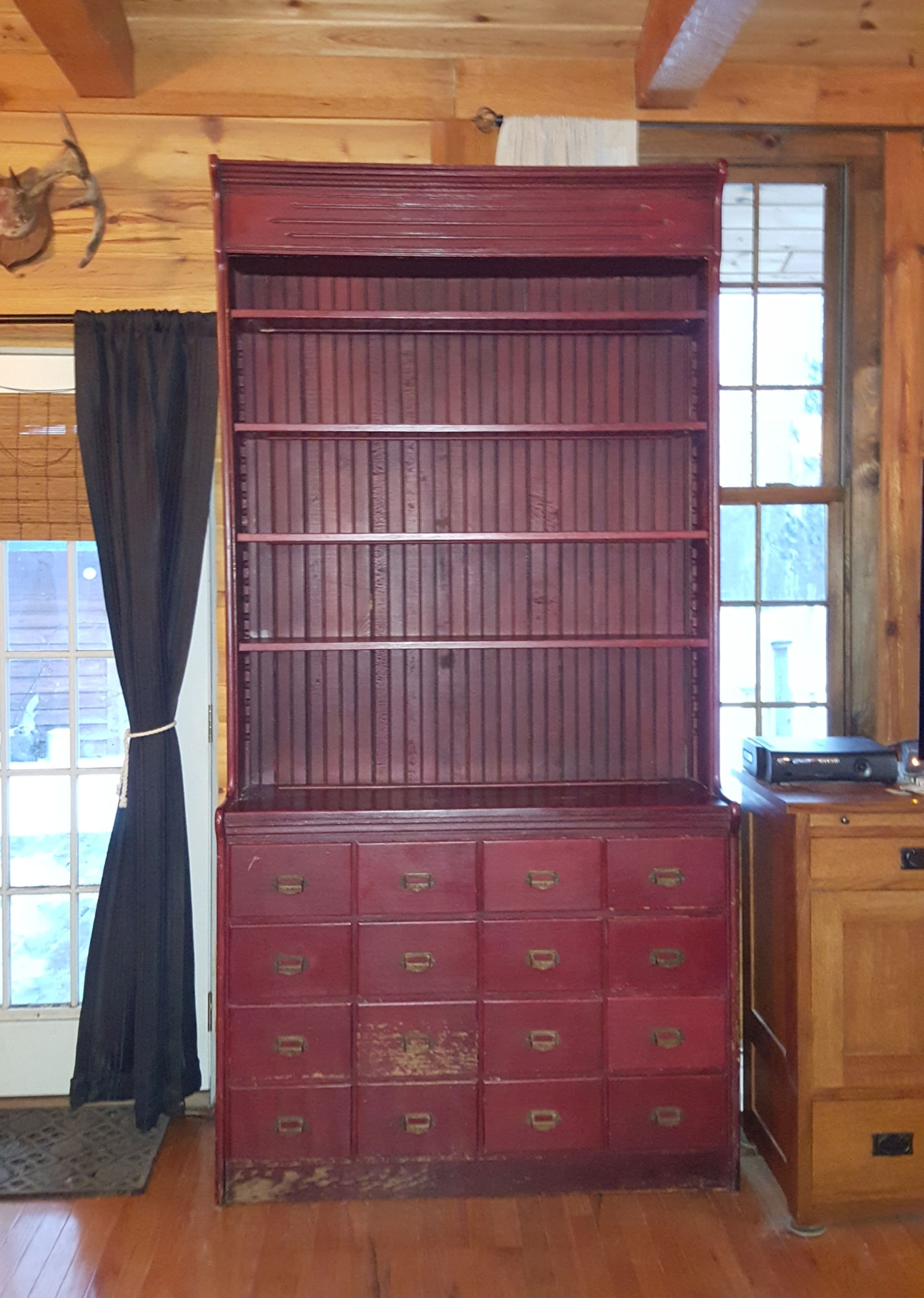 Pharmacy apothecary 19th c.
                                        cabinet with bookcase storage