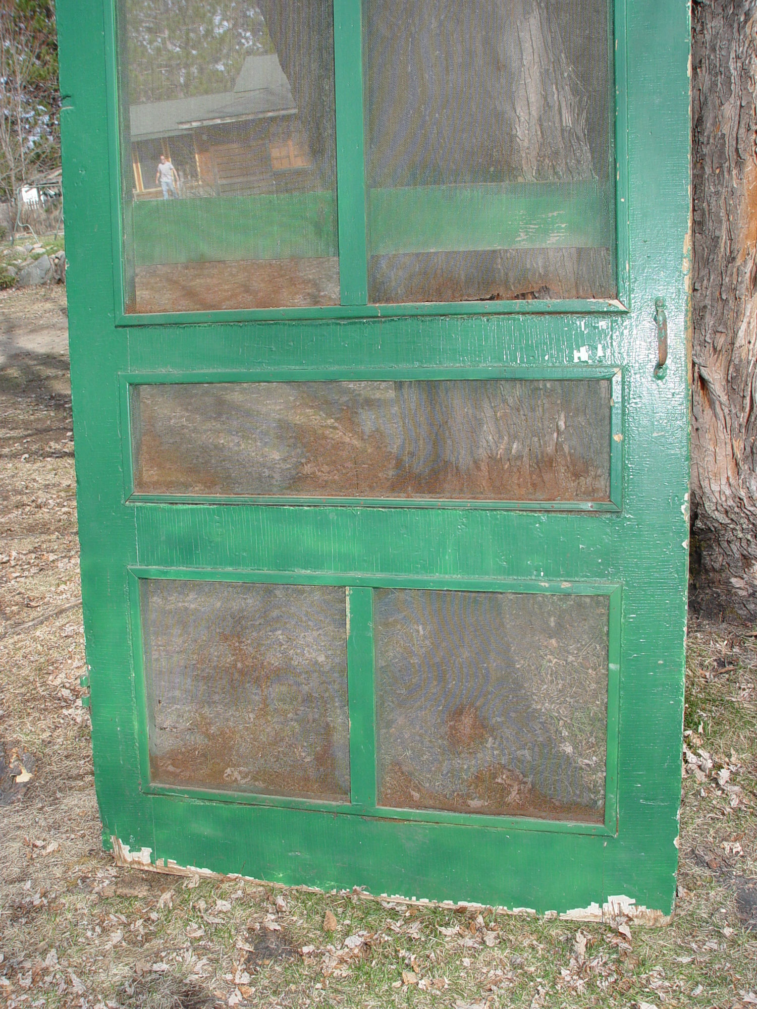 Vintage Green Painted Wooden Mortised Screen Door