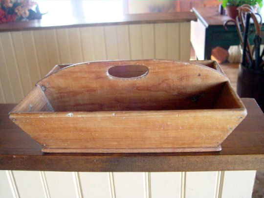 Antique Primitive Wooden Organizer Tray, Divided
                Cutlery Box