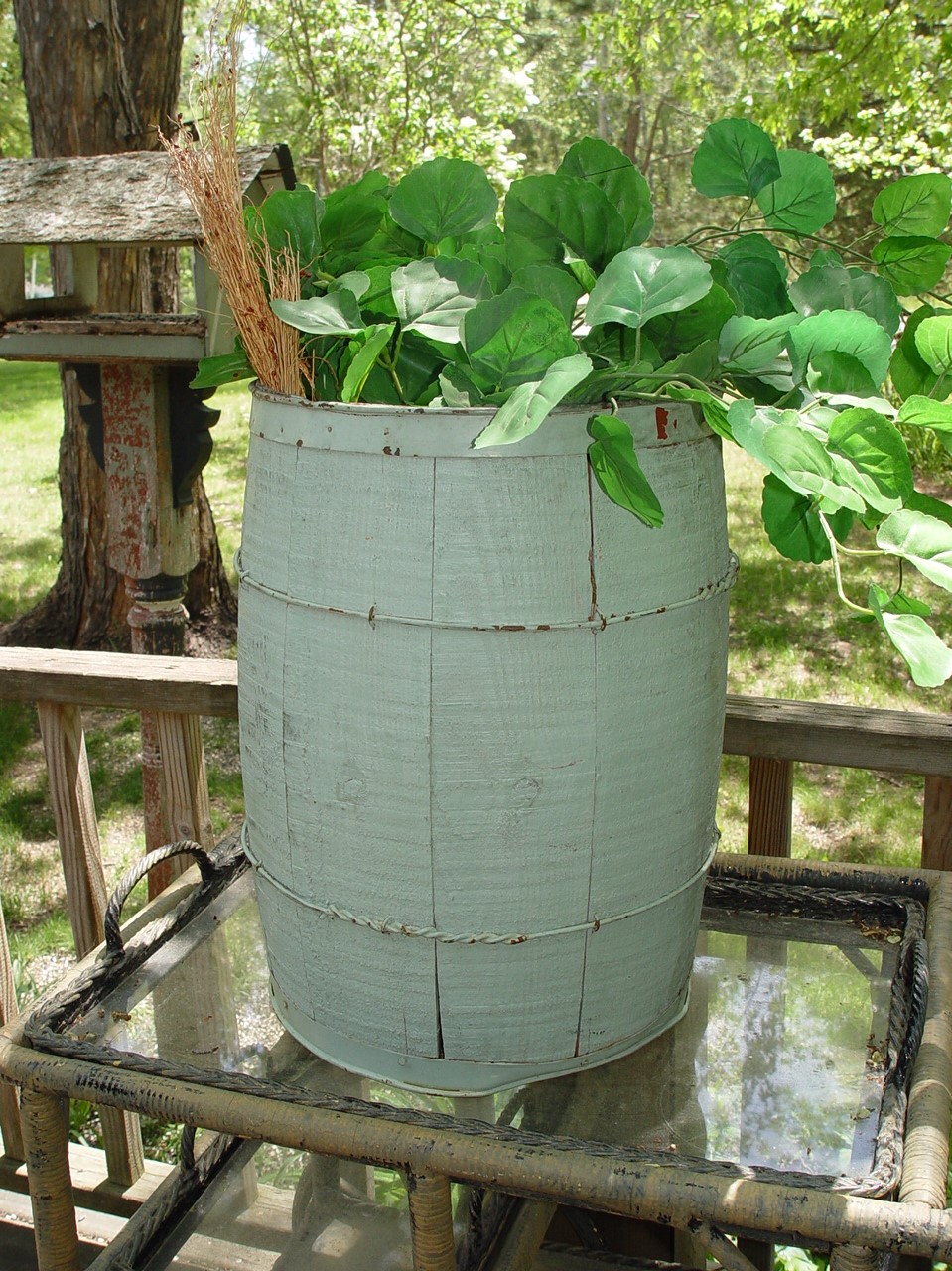 Primitive Wooden Nail Keg
                                        Barrel, Old Mint Green Paint