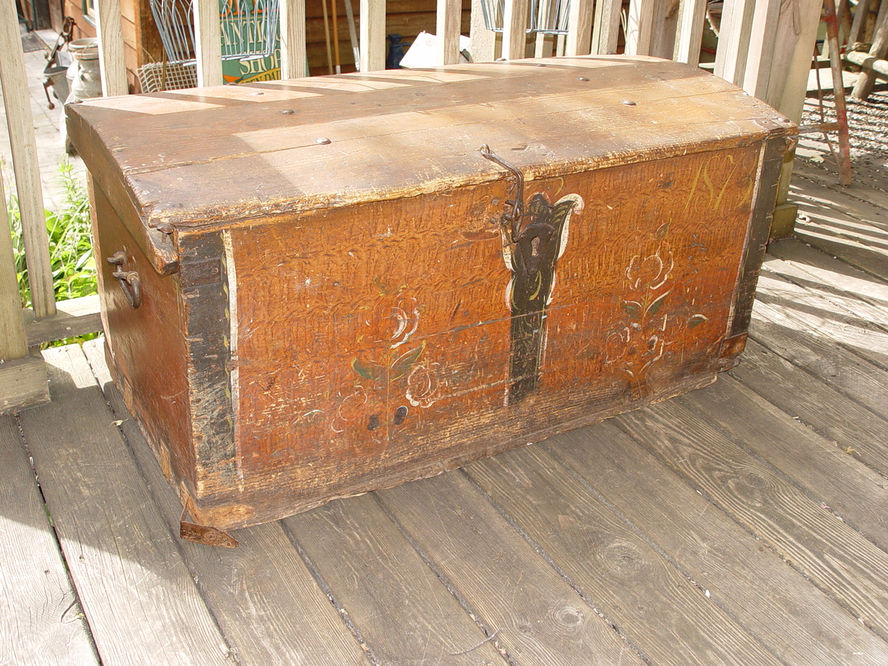 Scandinavian Painted Pine Trunk / Chest
                        Dated 1873