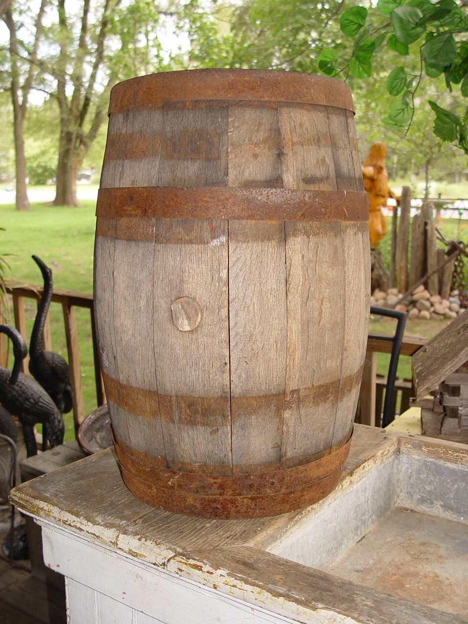 Primitive Fruit Produce Co. MN Rustic Wooden Wine
                Barrel