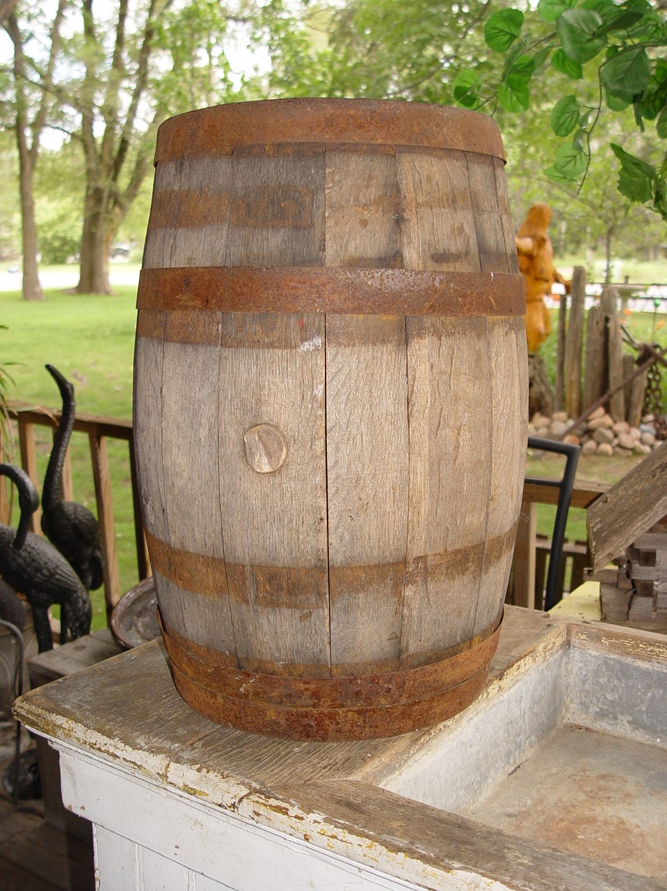 Rustic
                        Whiskey or Wine Barrel Weathered and Stamped
                        Fruit Produce Co. MN