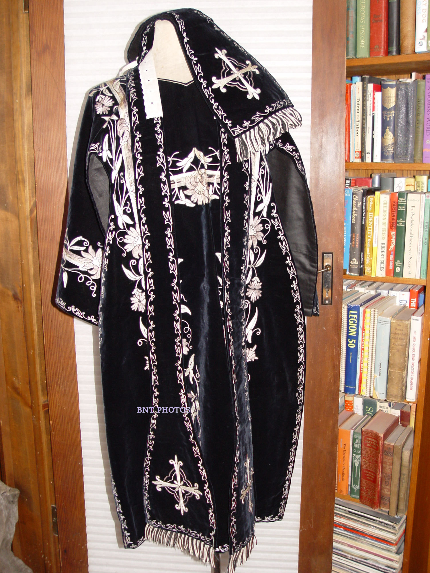 Roman
                        Vestment Dalmatic Embroidered Black Velvet Robe
                        and Accs.