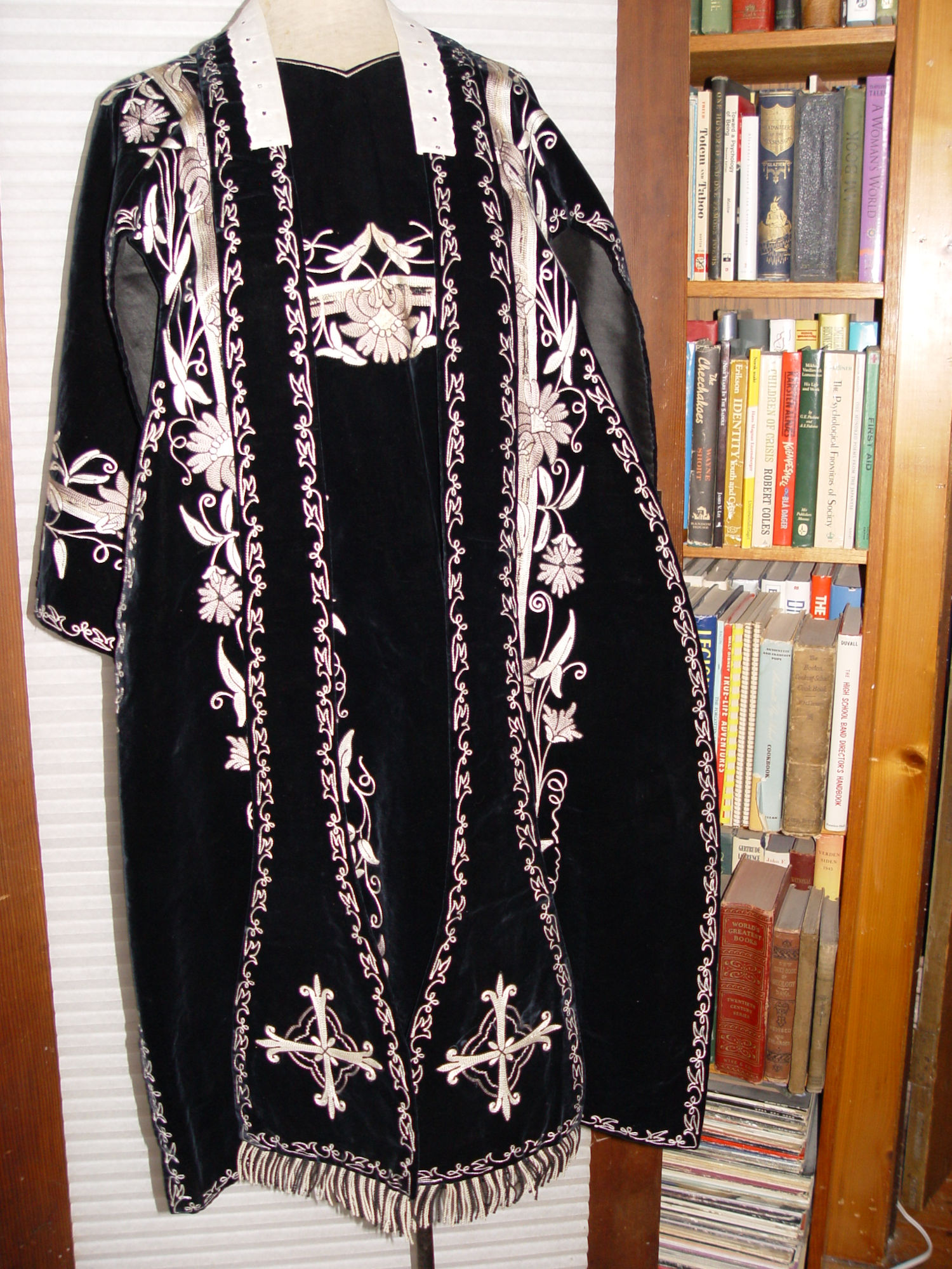 Pair Roman
                        Vestment Dalmatic Embroidered Black Velvet Robe,
                        Chasuble & Stoles, Burse
