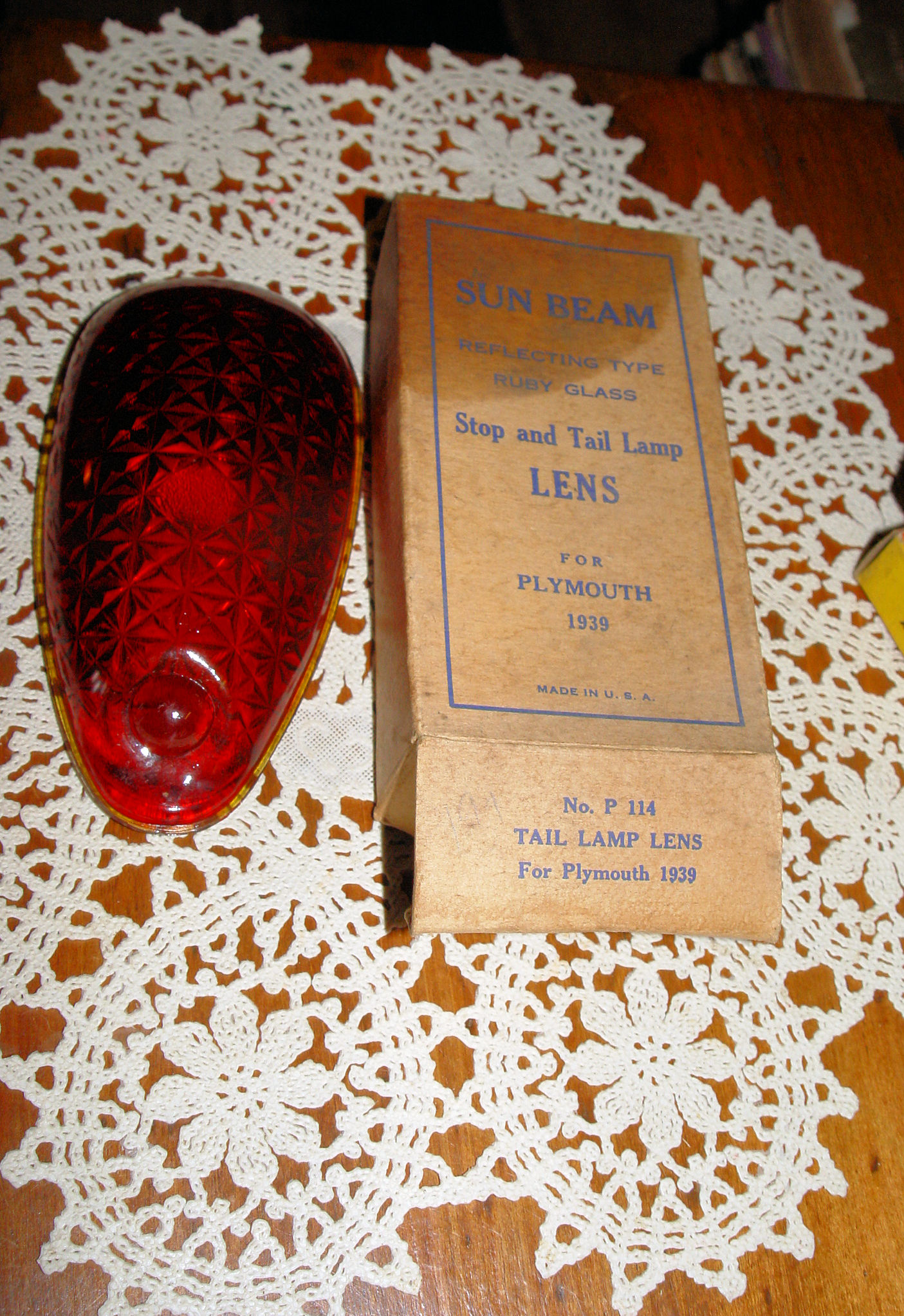 NOS Sun
                                Beam 1939 Plymouth Ruby Teardrop Stop
                                & Tail Lamp