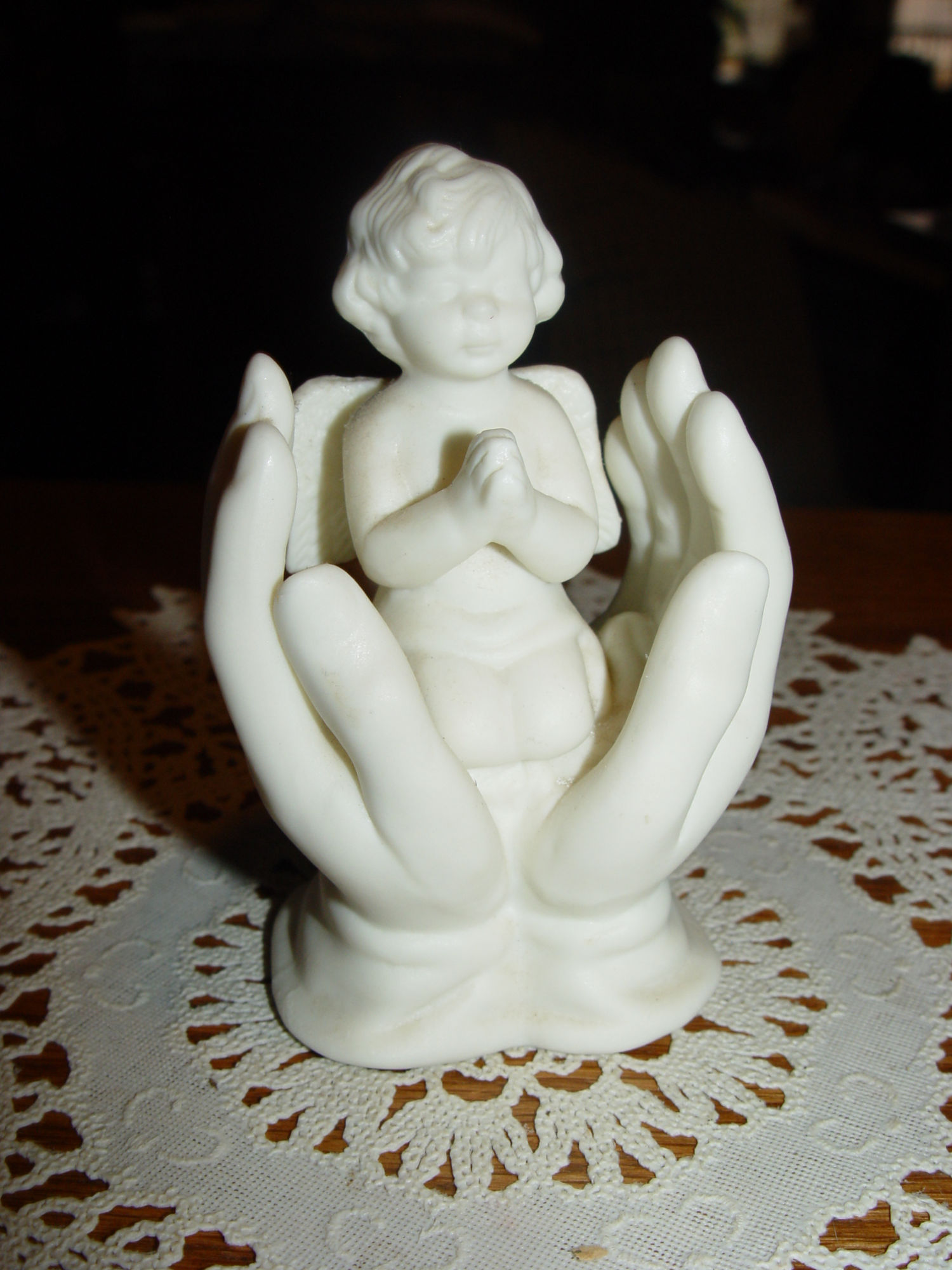 Praying Baby Cherub in Open
                                        Hands, Memorial Ceramic Bisque
                                        Vintage Figurine