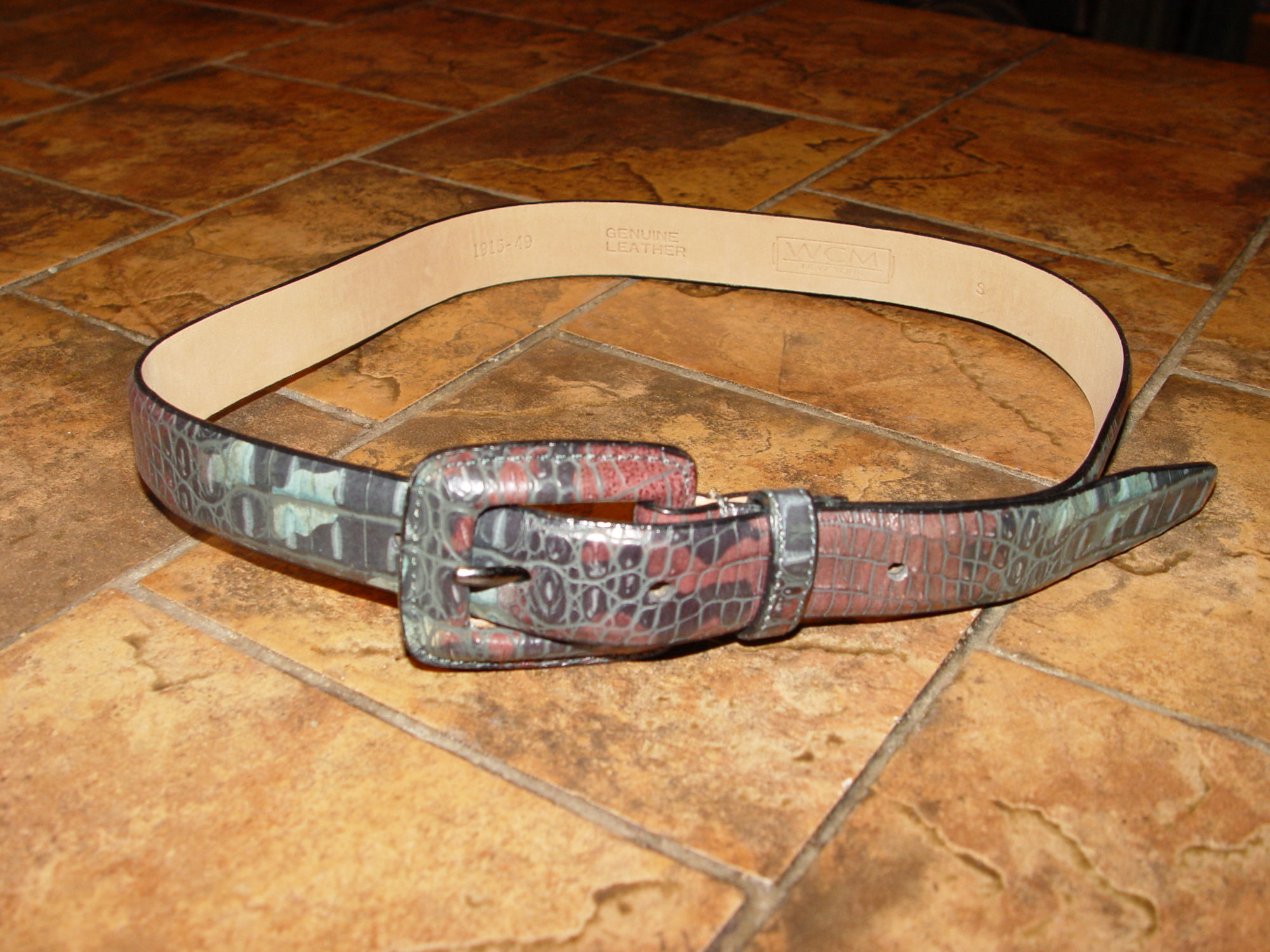 WCM Belt Green/Brown
                                        Snakeskin Patterned Leather NOS
                                        Belt Size S