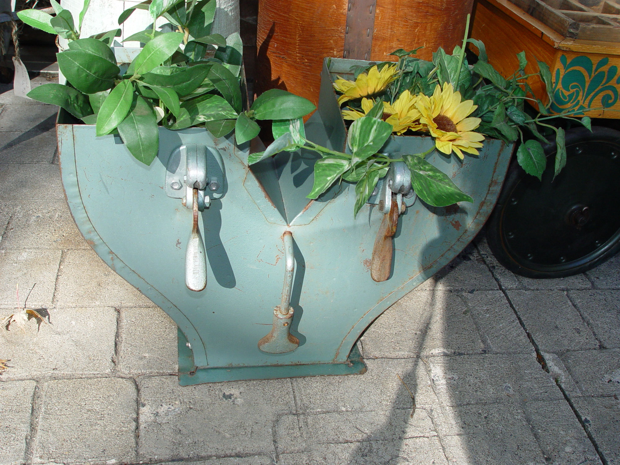 Vintage
                        Industrial Grainery Double 'Y' Section, Double
                        Planter, Garden Yard Art