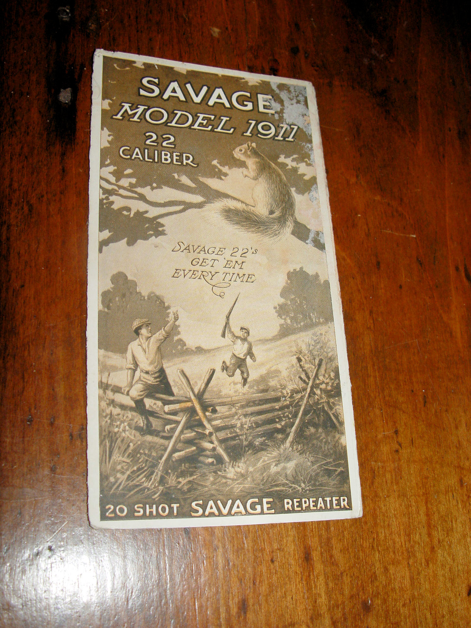 Savage
                        Model 1911 22 Caliber; 20 Shot Repeater Old Fold
                        out Pamphlet