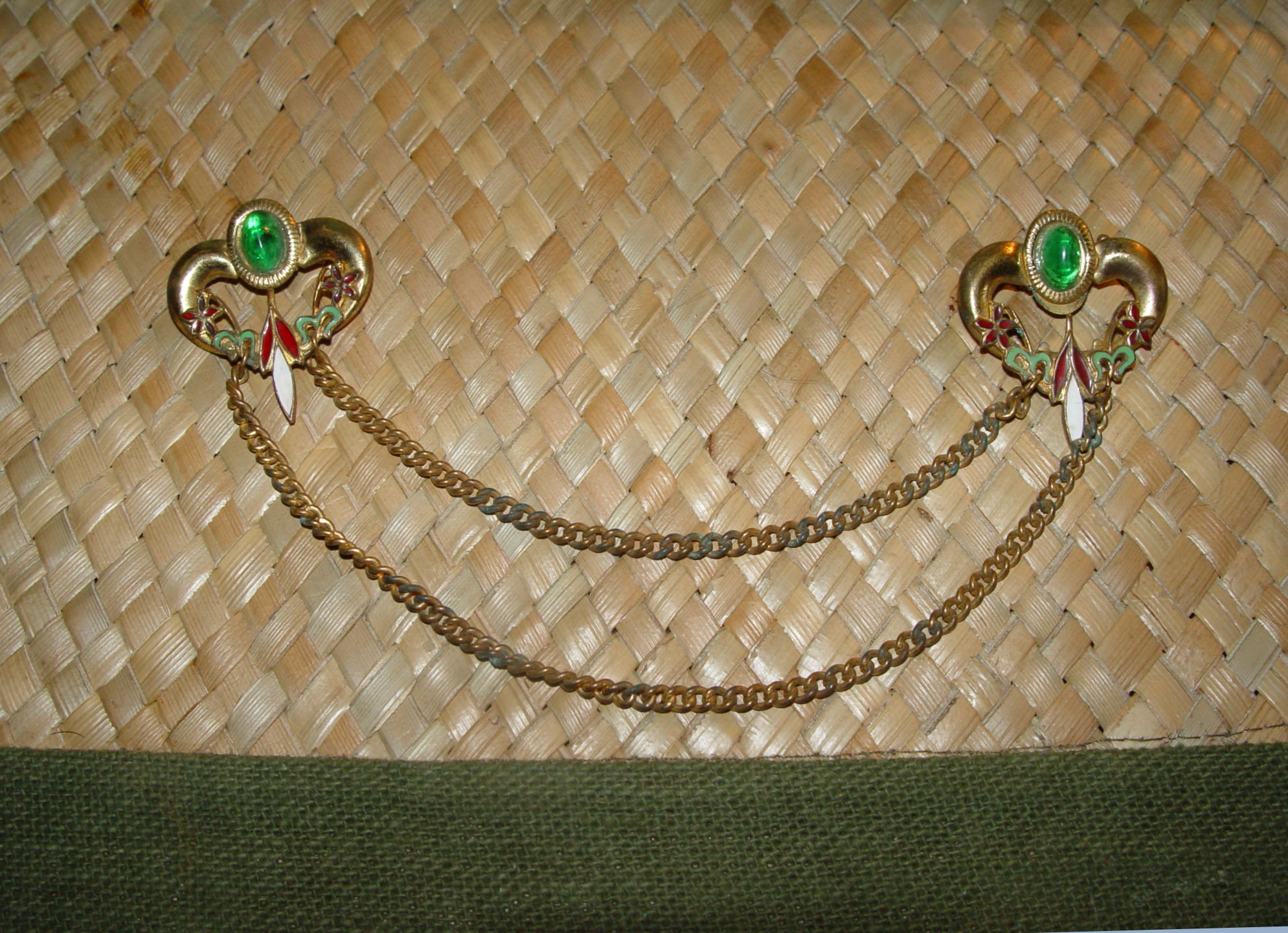 Victorian Emerald and
                                        Enamel gold plated, chain collar
                                        pin
