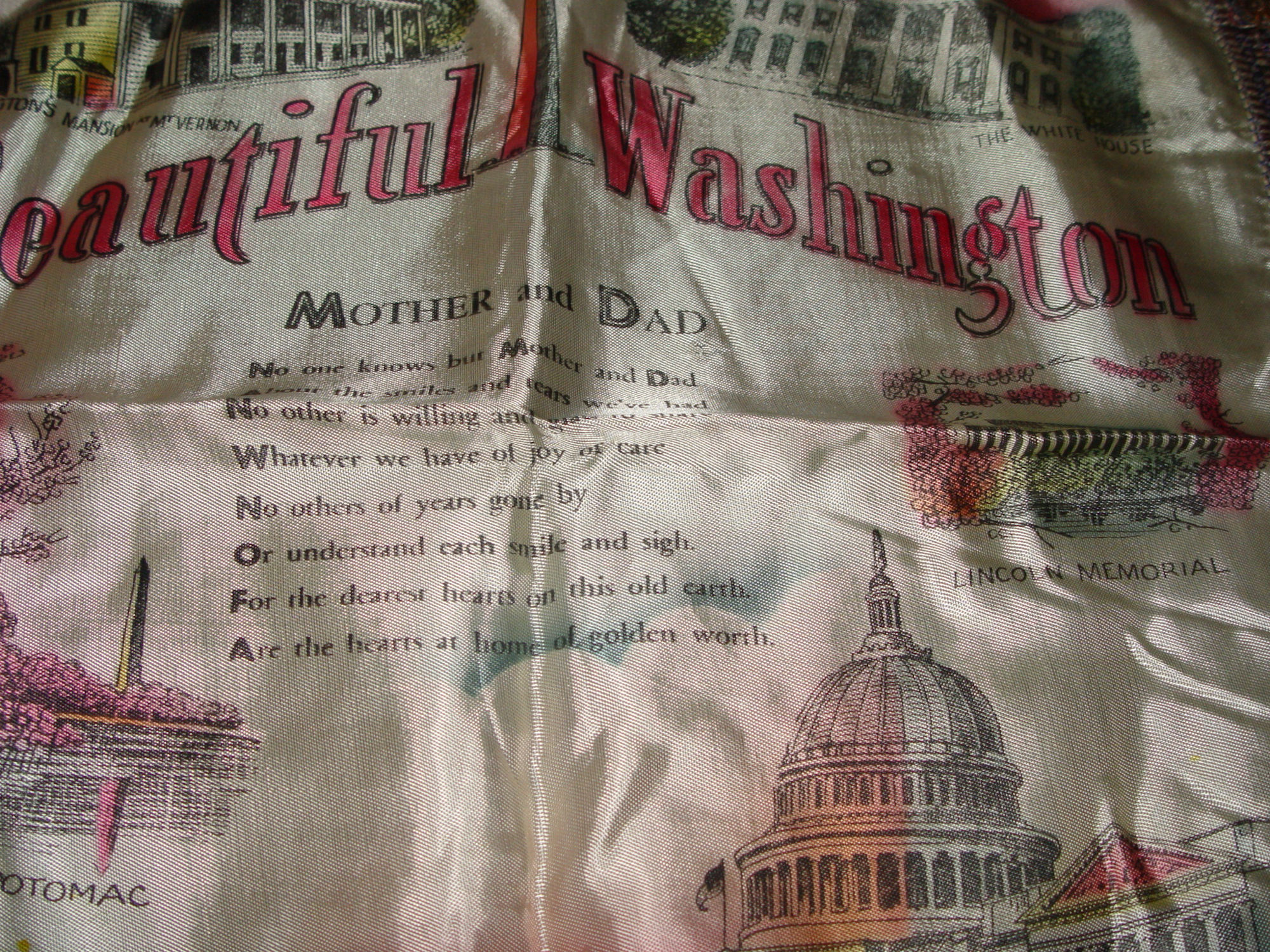 1940s Souvenir Silk Pillow Washington DC Nations
Capital