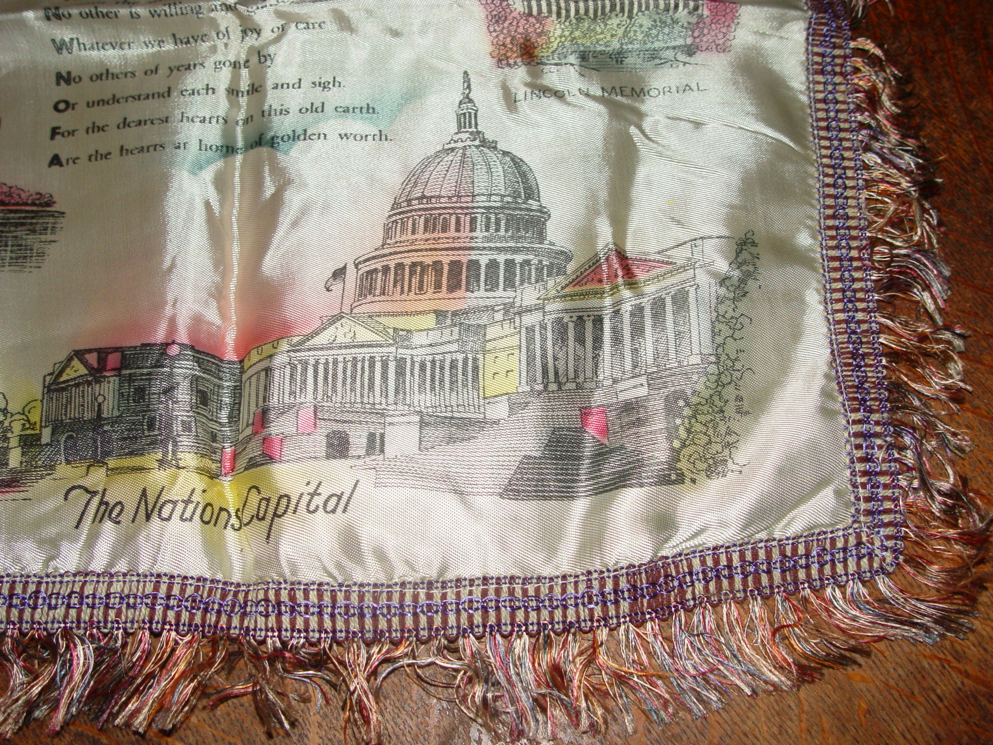 1940s Souvenir Silk Pillow Washington DC Nations
Capital