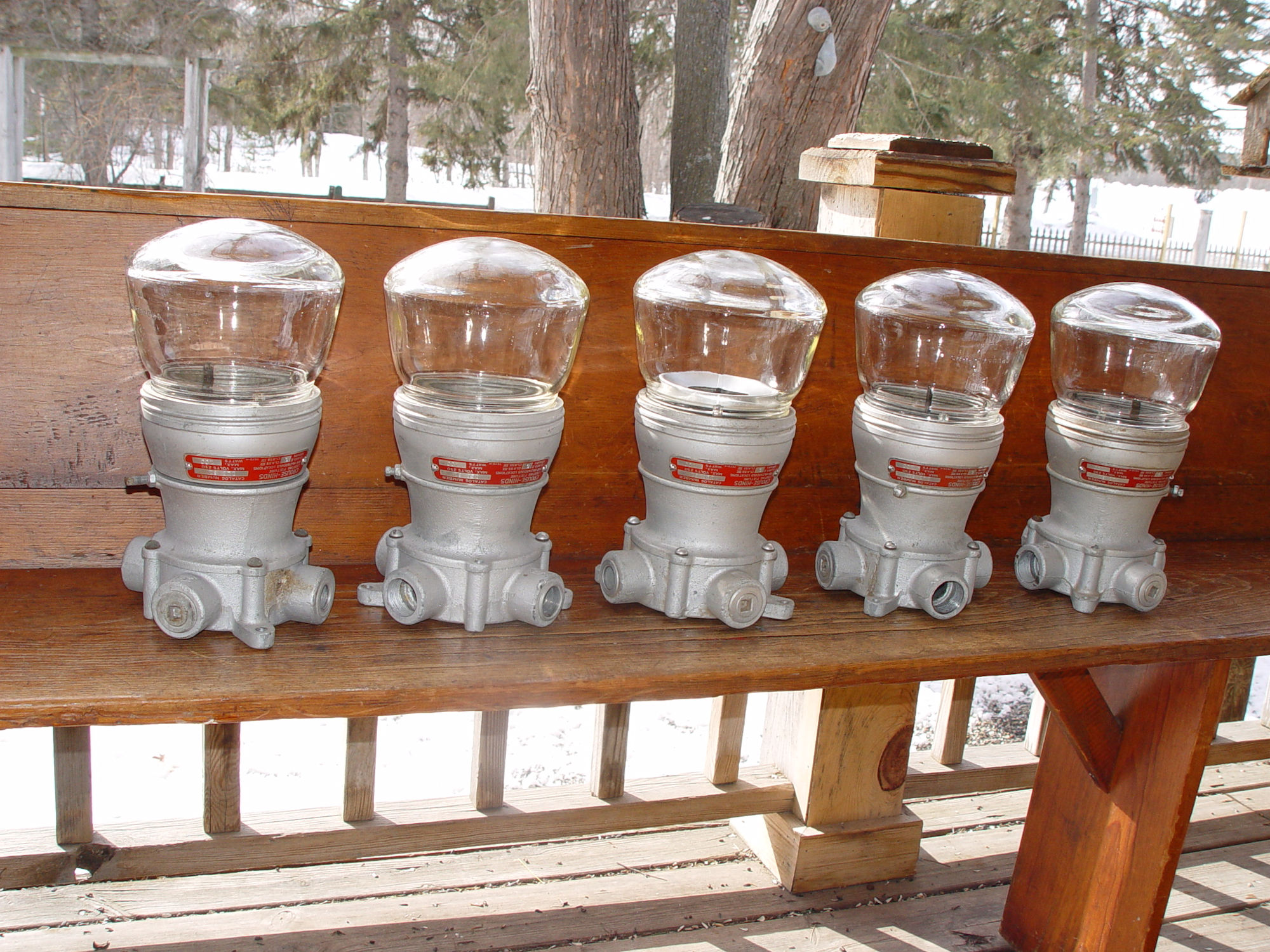 Six
                        Vintage Industrial Crouse Hinds Cast Iron
                        Explosion Proof Lights
