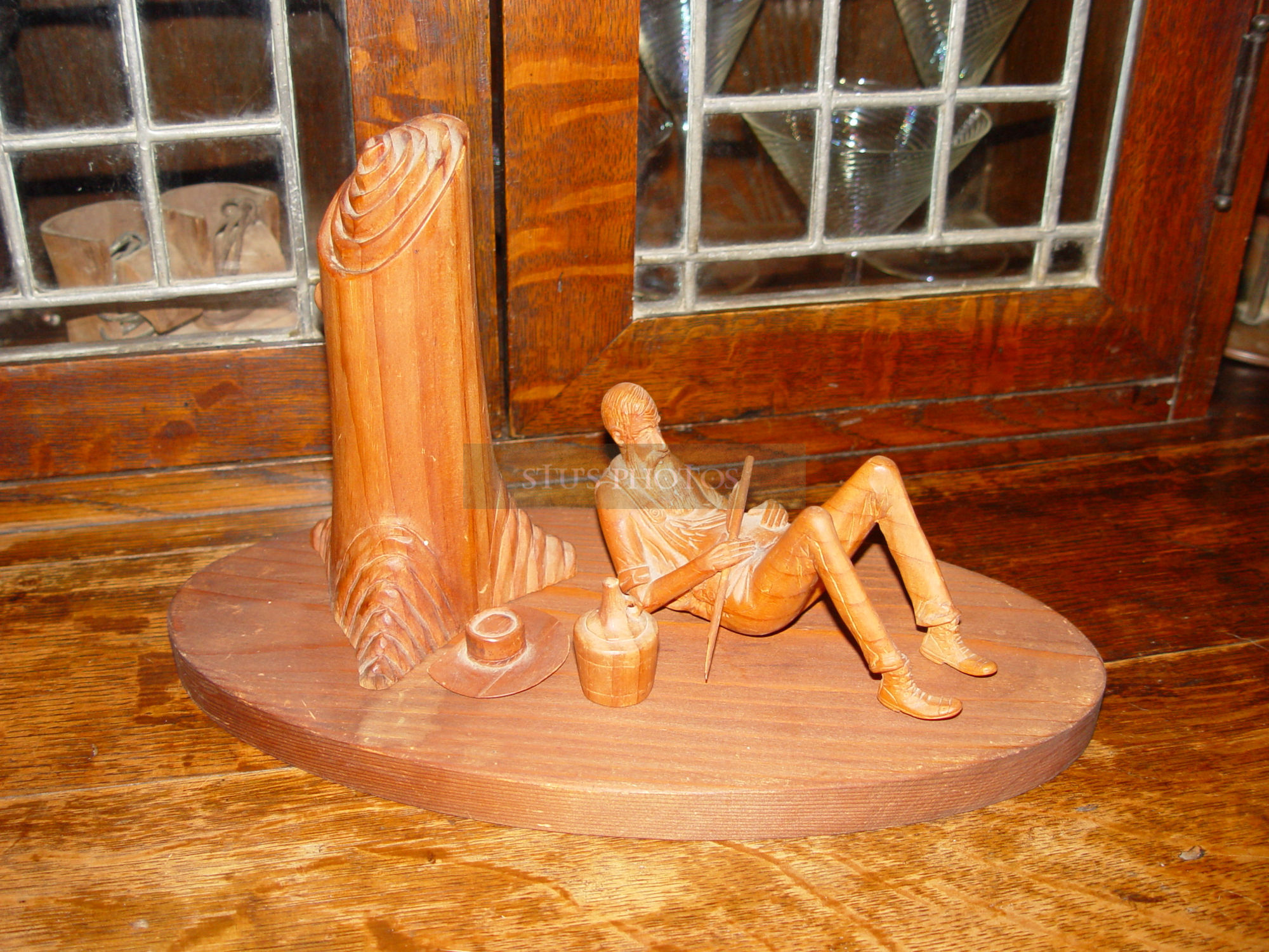 Early Wood
                        Folk Art Sculpture Man Resting by Tree