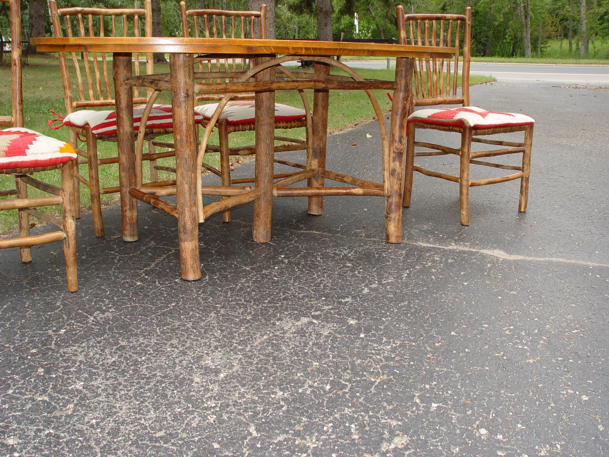 Vintage Old Hickory Dining Set, Five Dining
                Chairs& Scarce Oval Table