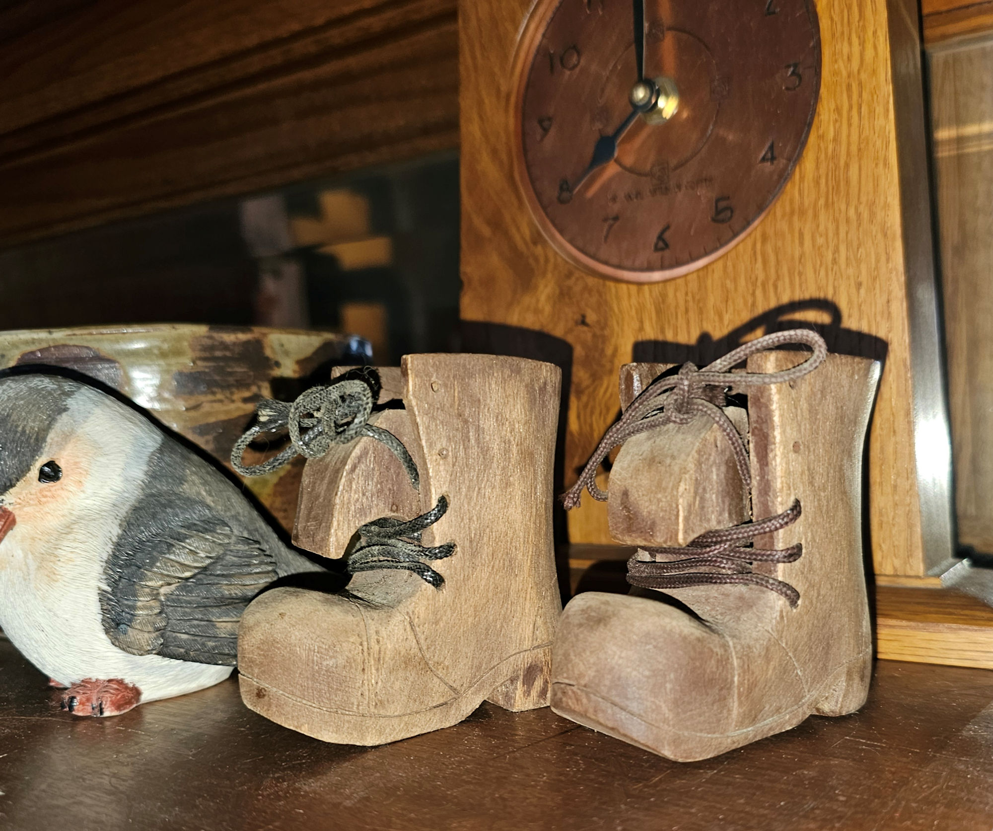 Vintage
                        Hand Carved Miniature Wooden Old Boots w/ Laces
