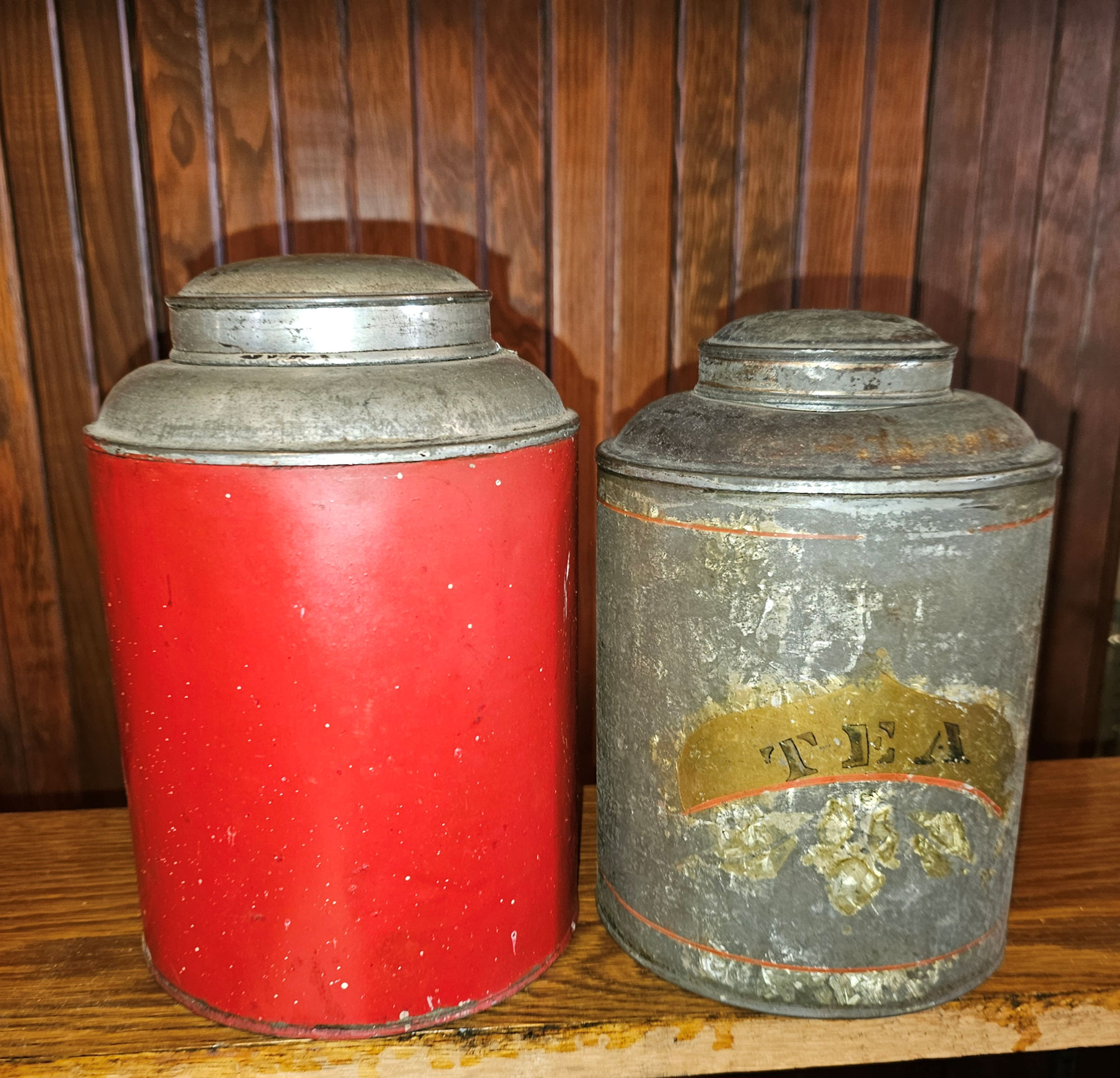 Pair of
                        Antique Victorian Tin Tea Canisters