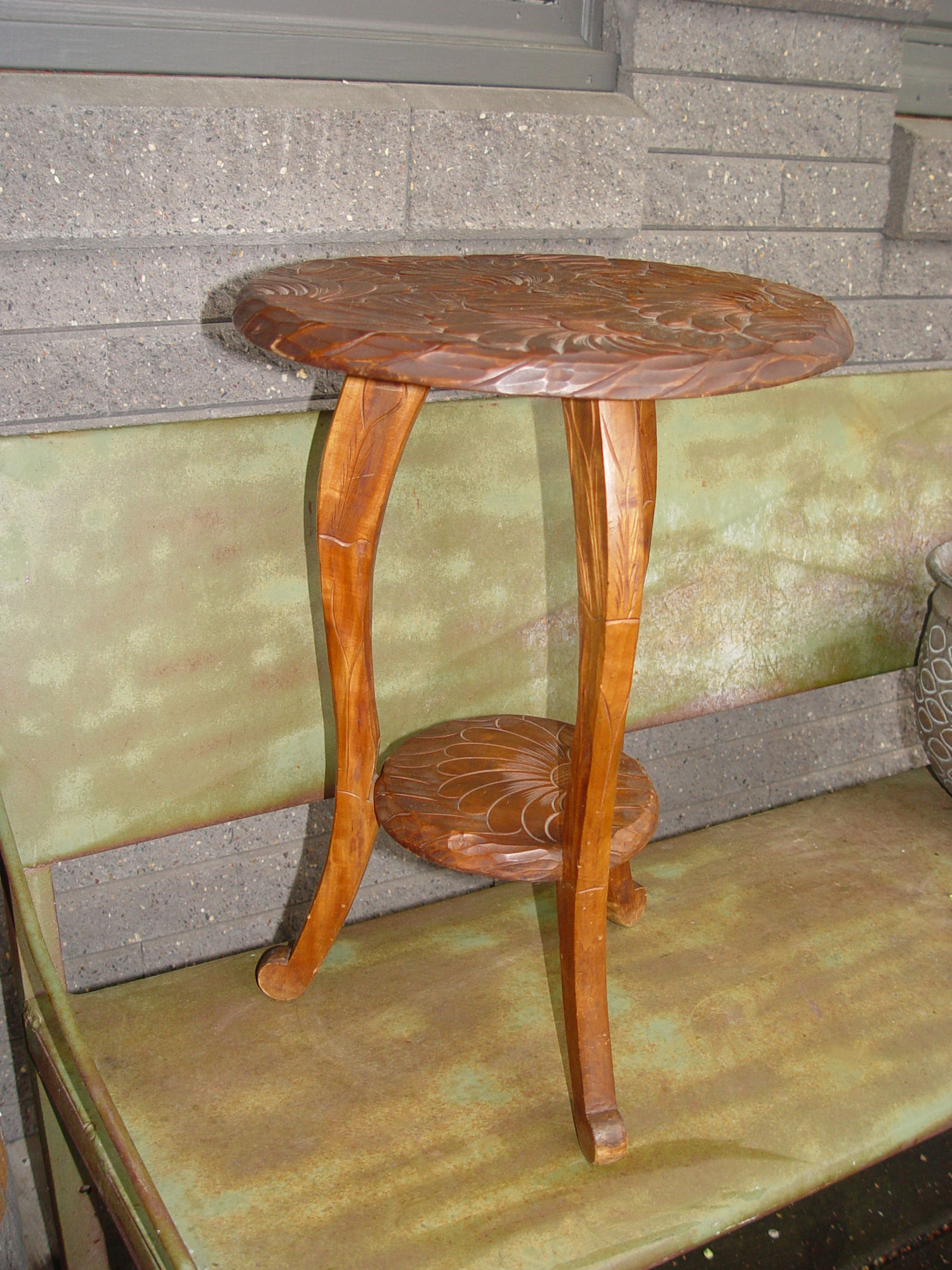 1905 Hand
                        Carved Liberty's London Floral Side Occasional
                        Table