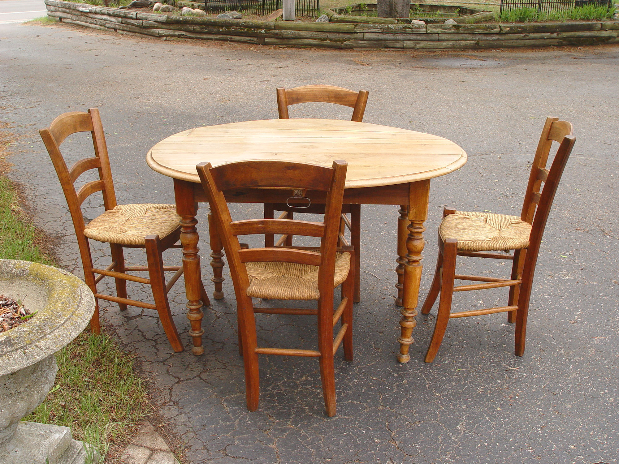 Mid 19th c.
                        Country Cottage, Farmhouse Drop Leaf Dining
                        Table and 4 Chairs