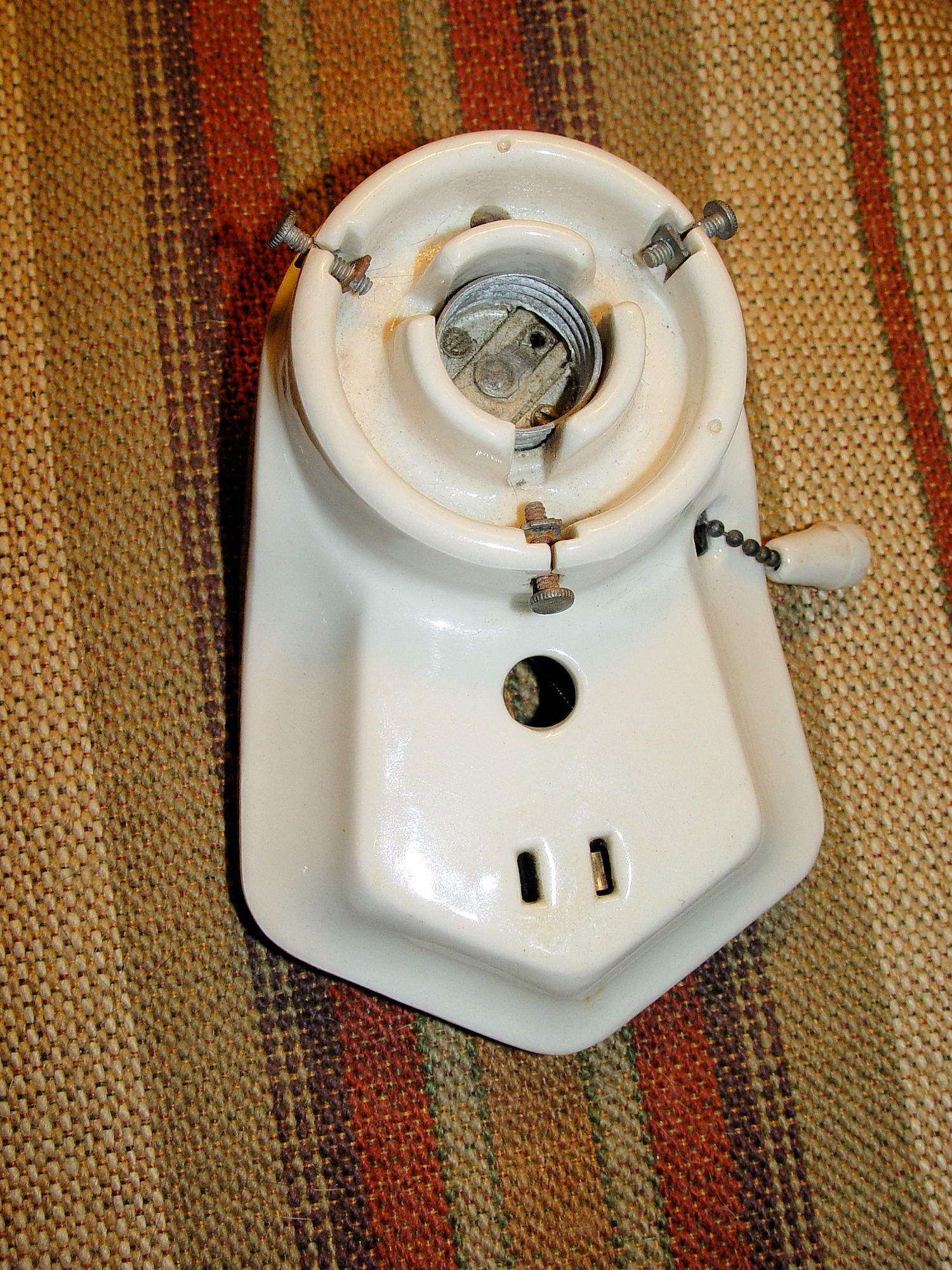 Architectural Porcelain Single Light Socket
                        w/ Original Pull Cord and Plug End