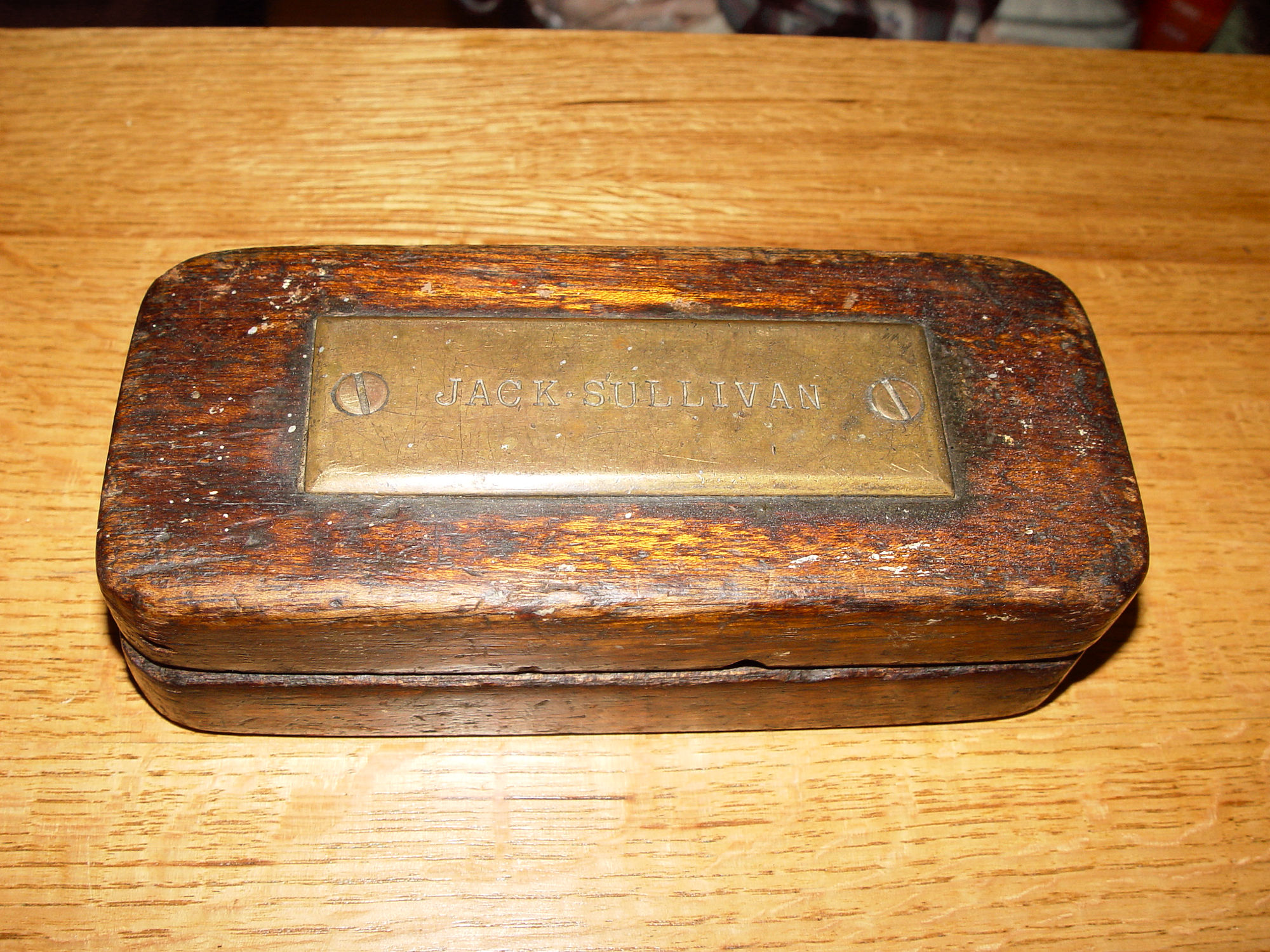 Antique
                        Handmade Machinist Knife Sharpening Stone
                        Mahogany Case Jack Sullivan MN