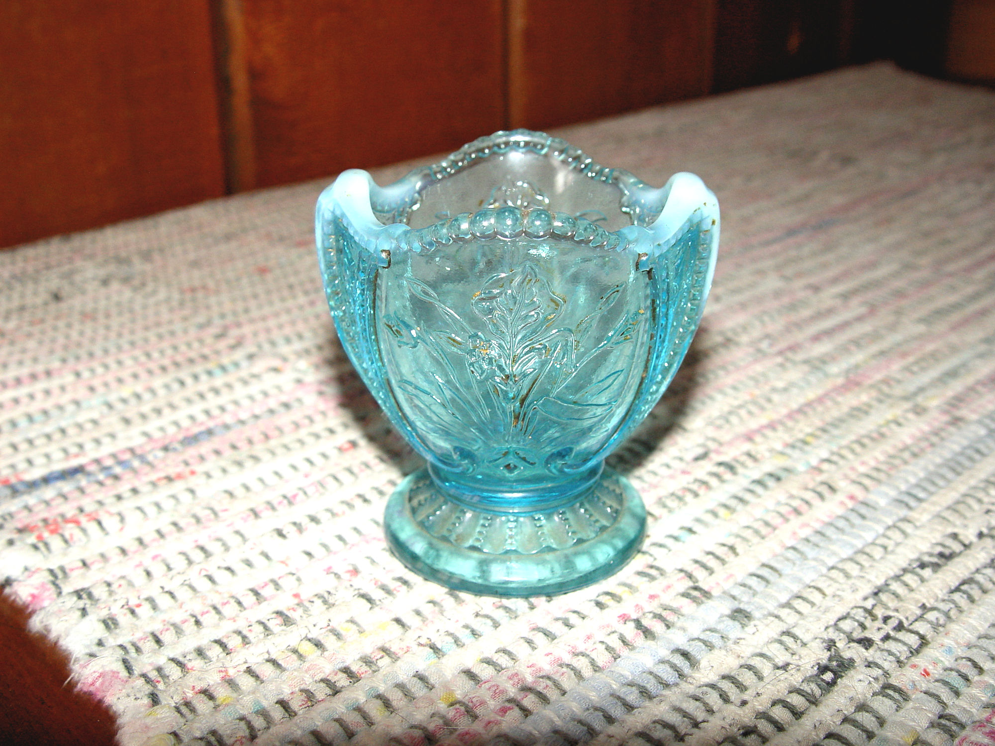 Victorian Wild Bouquet -
                                        Rare Blue Opalescent Toothpick
                                        Holder