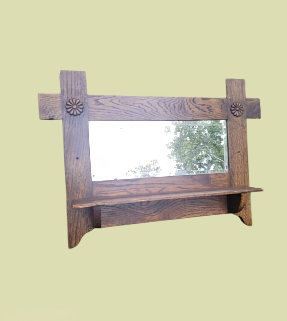 1917 Heroy
                        Glass Co. Antique Mission Oak Mirror - Signed
                        & Dated