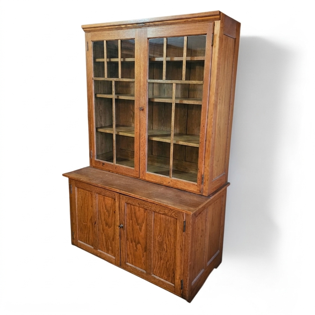 Antique Oak Cupboard (Leonard Peterson & Co.)
with Mullioned Styled Glass Doors