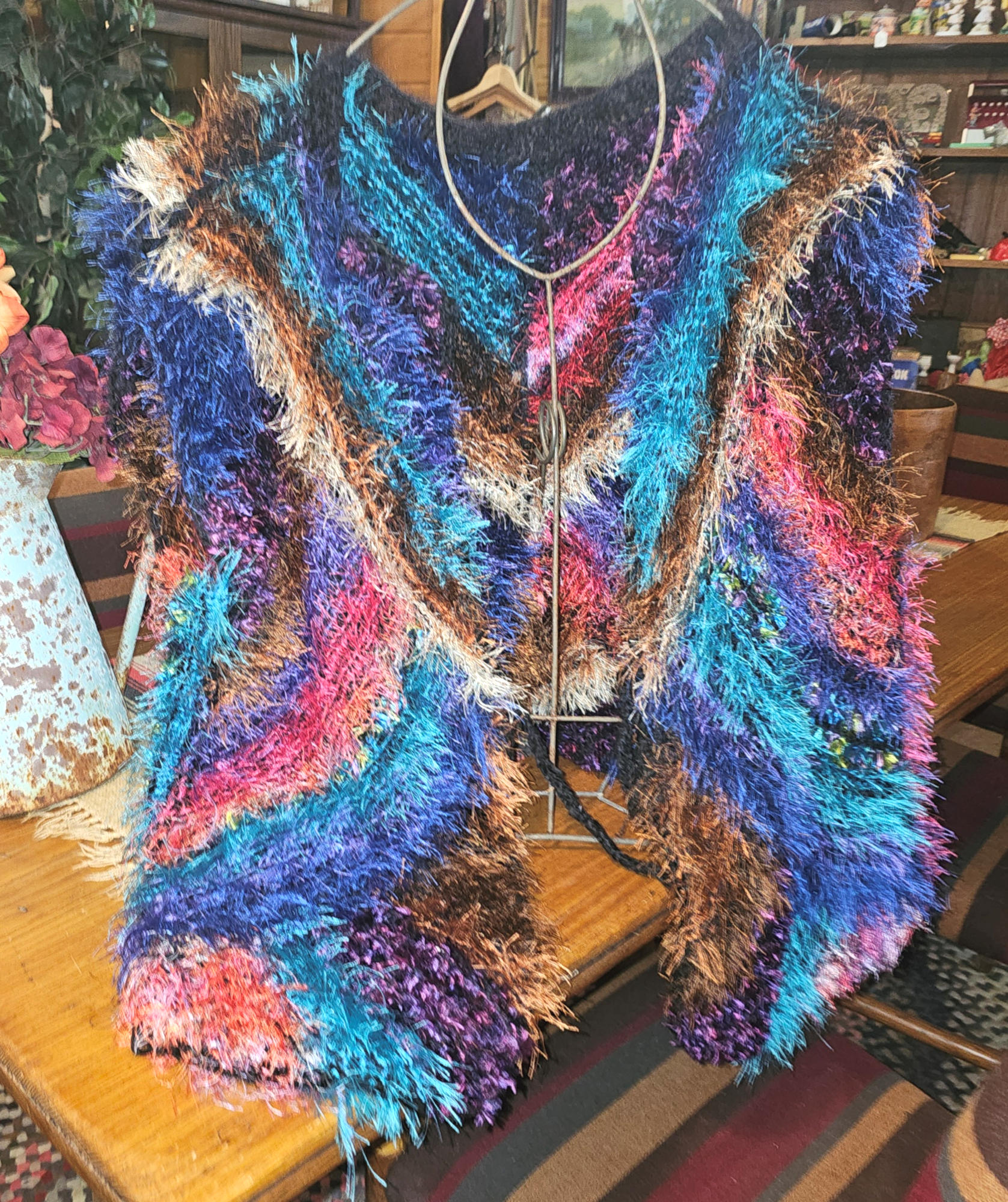 Mid‑Century Handmade Eyelash Yarn Vest – New Mexico
Fiber Art, 1960s Boho Multicolor