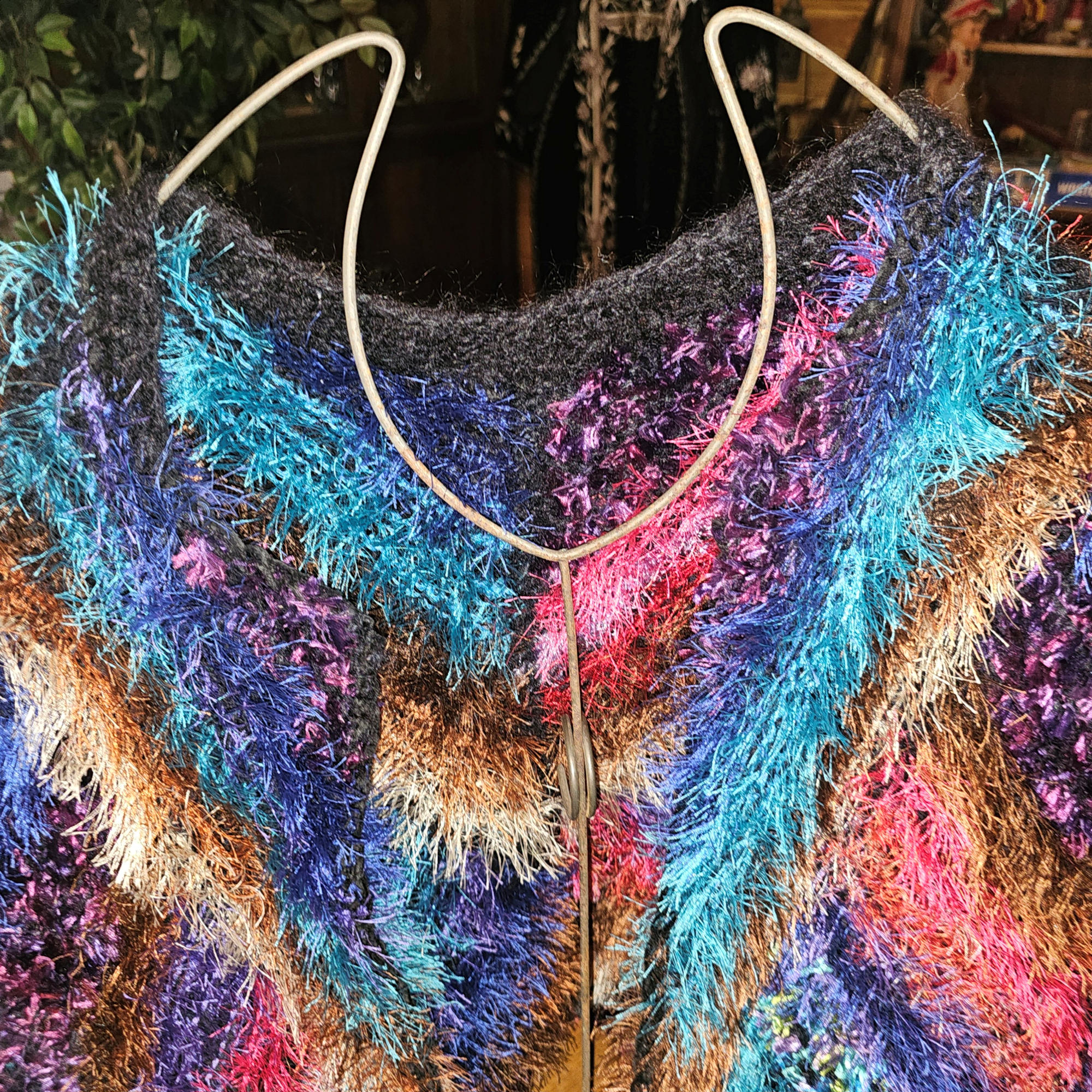 Mid‑Century Handmade Eyelash Yarn Vest – New Mexico
Fiber Art, 1960s Boho Multicolor