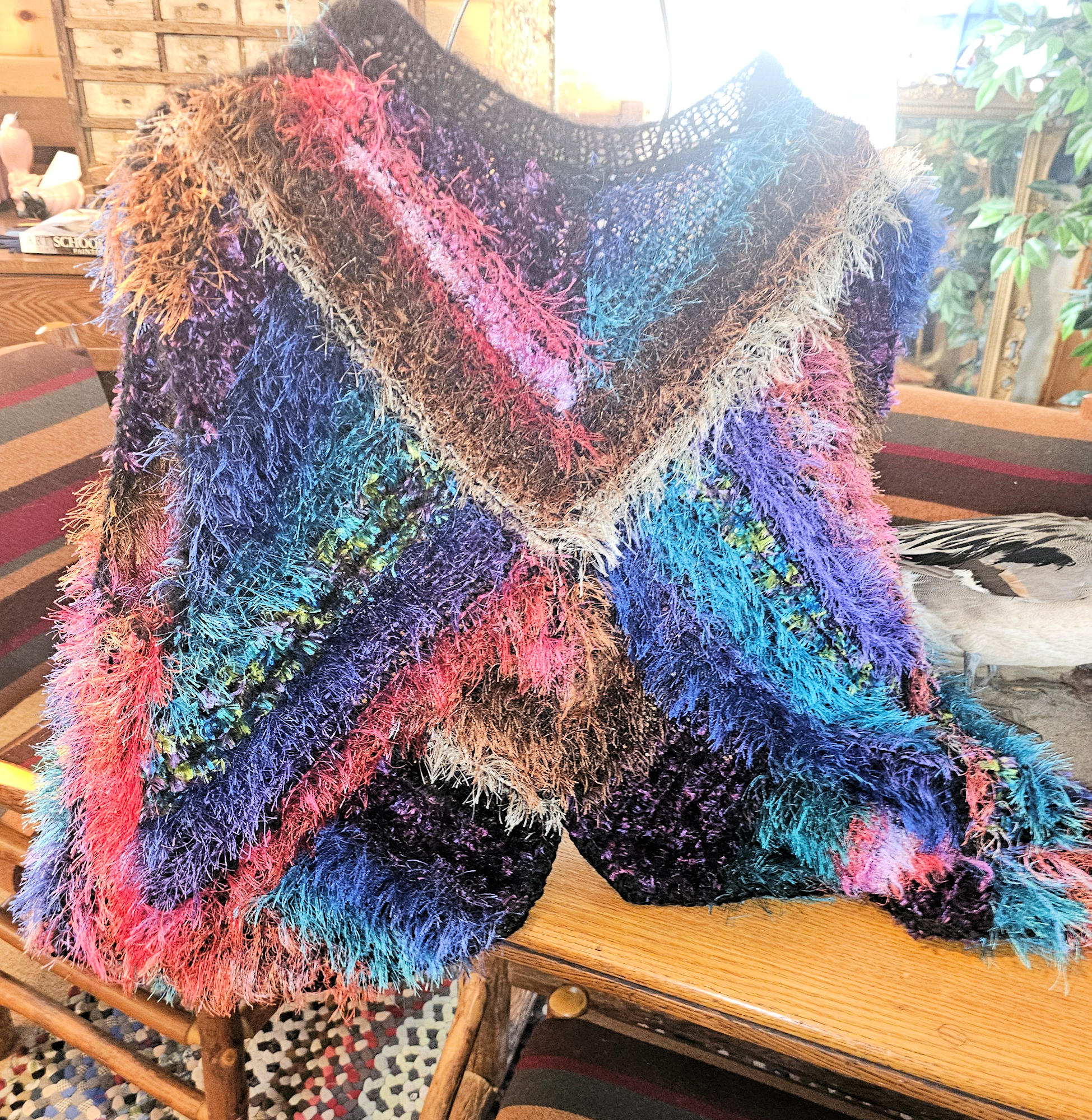 Mid‑Century Handmade Eyelash Yarn Vest – New Mexico
Fiber Art, 1960s Boho Multicolor