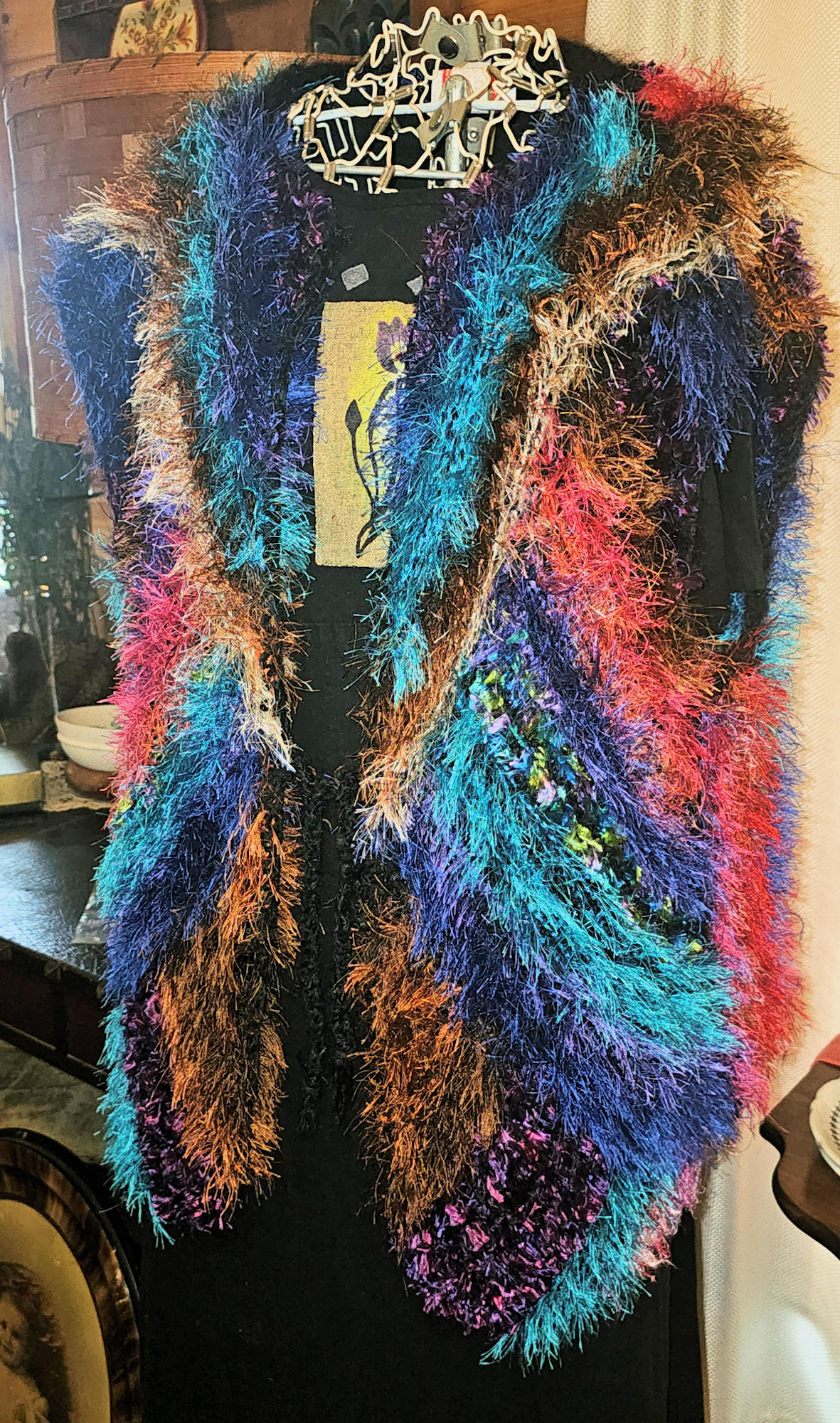 Mid‑Century Handmade Eyelash Yarn Vest – New Mexico
Fiber Art, 1960s Boho Multicolor