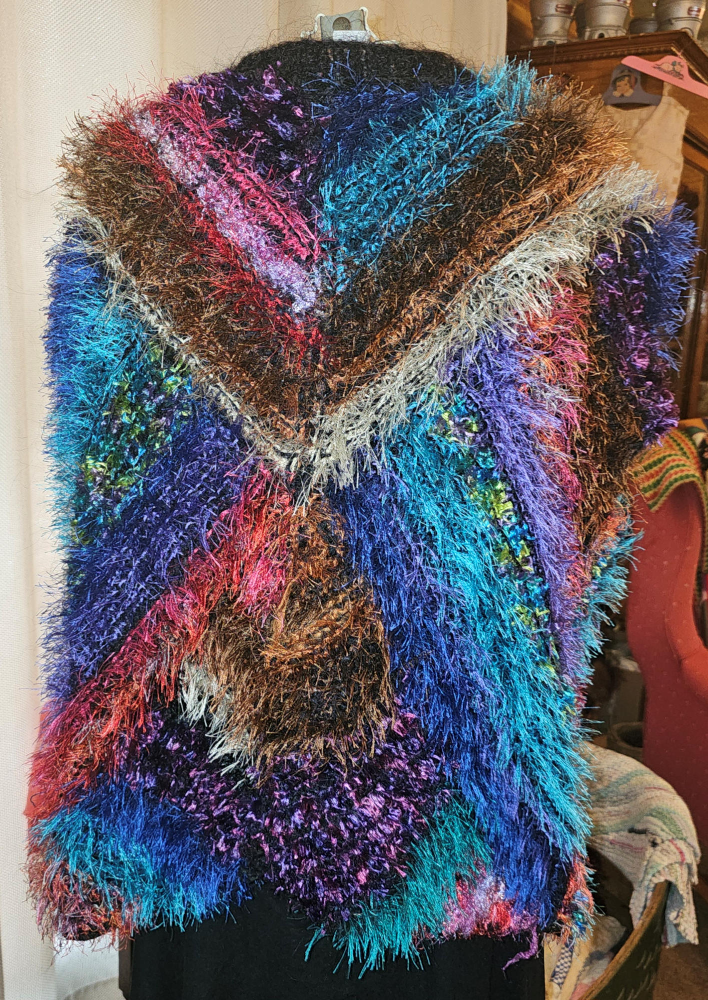 Mid‑Century Handmade Eyelash Yarn Vest – New Mexico
Fiber Art, 1960s Boho Multicolor