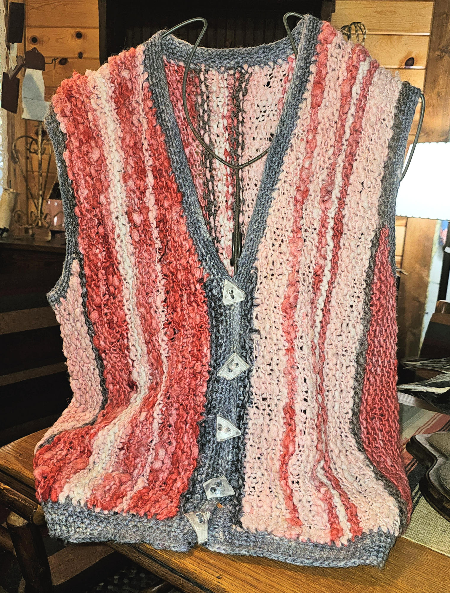 Handmade
                        Mid‑Century Boucl� Yarn Vest � Pink & Coral
                        New Mexico, c.1960s