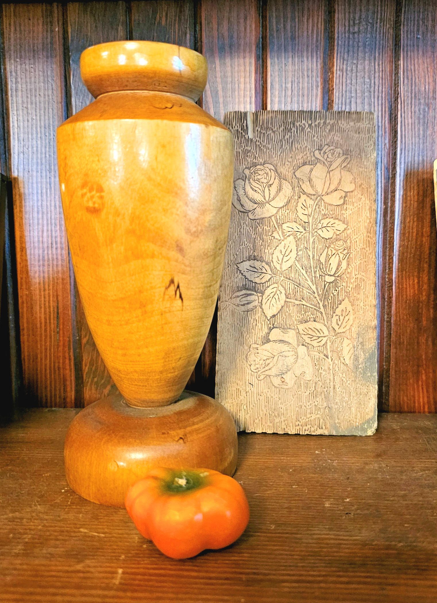 Hand‑Turned Wooden Vase – Primitive Folk Art Form