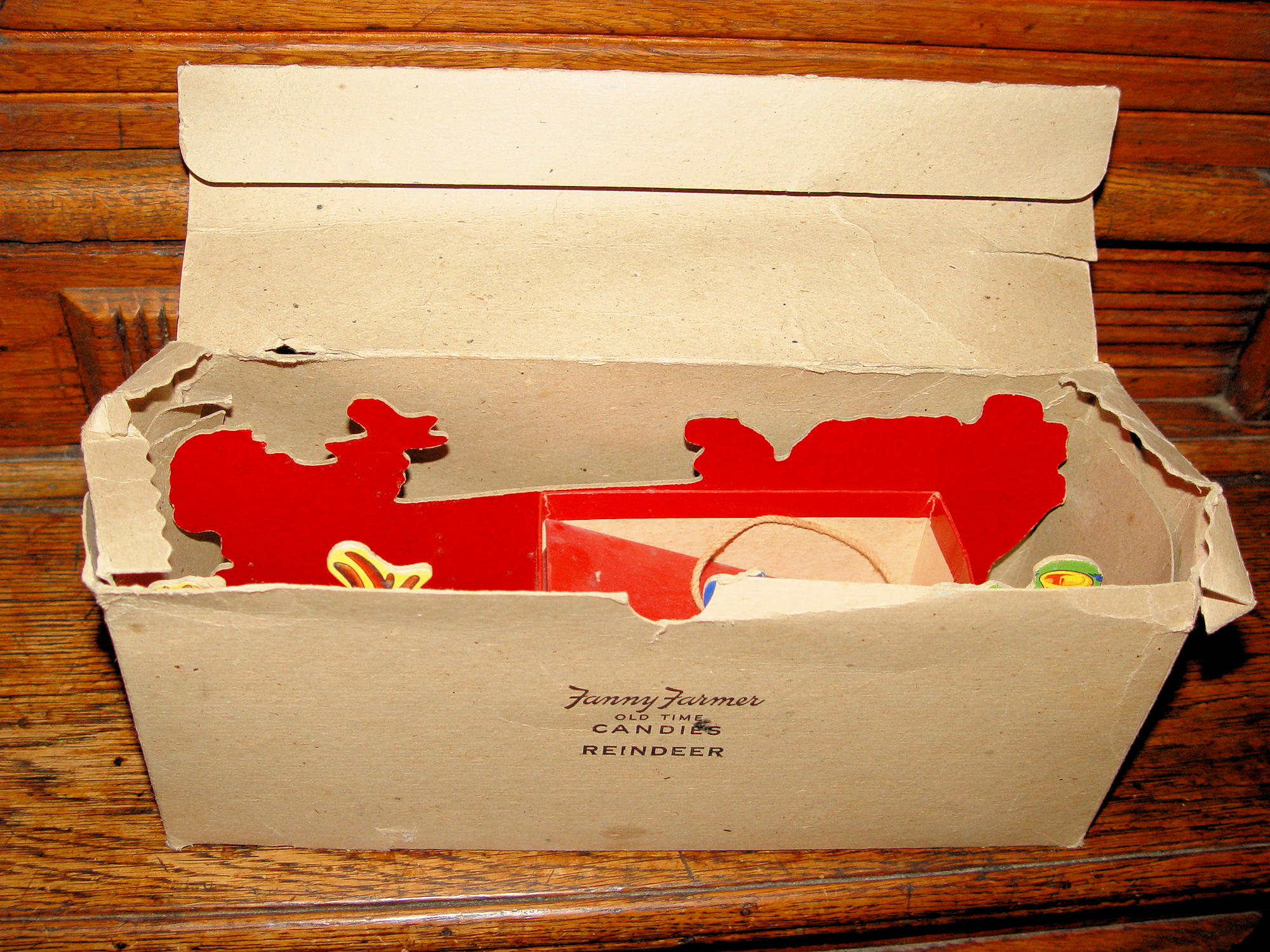 Fanny Farmer “Old Time Candies” Santa &
Reindeer sleigh and Orig. Box