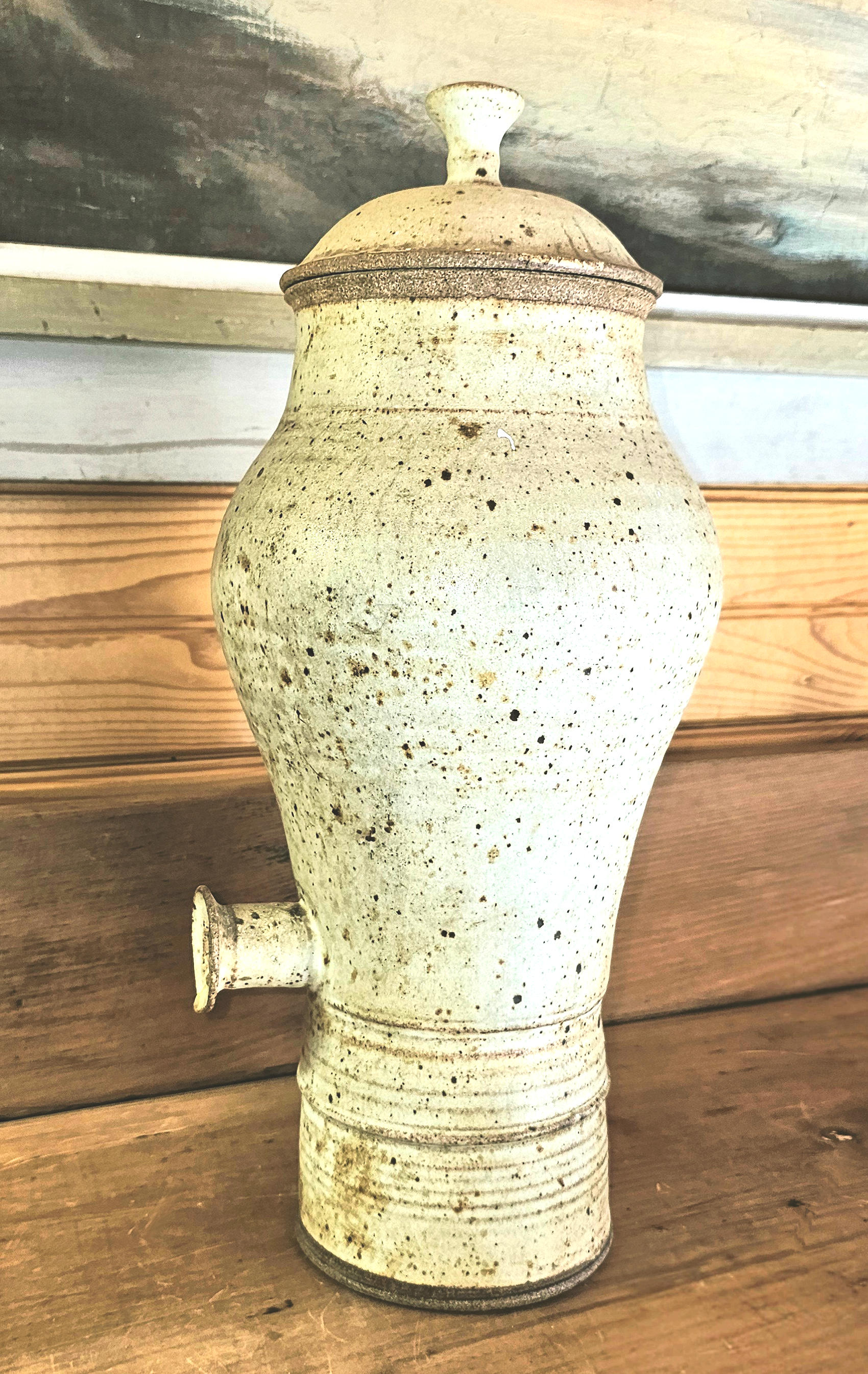 Vintage studio‑crafted stoneware wine or cider
table dispenser
