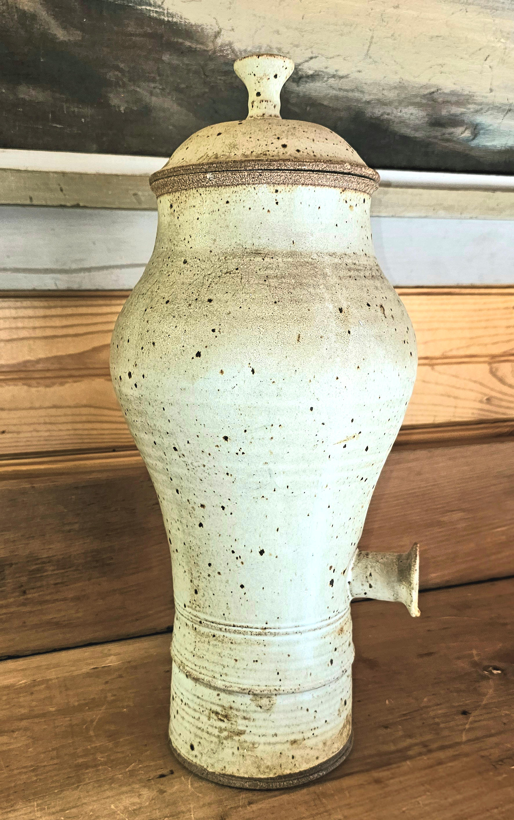 Vintage studio‑crafted stoneware wine or cider
table dispenser