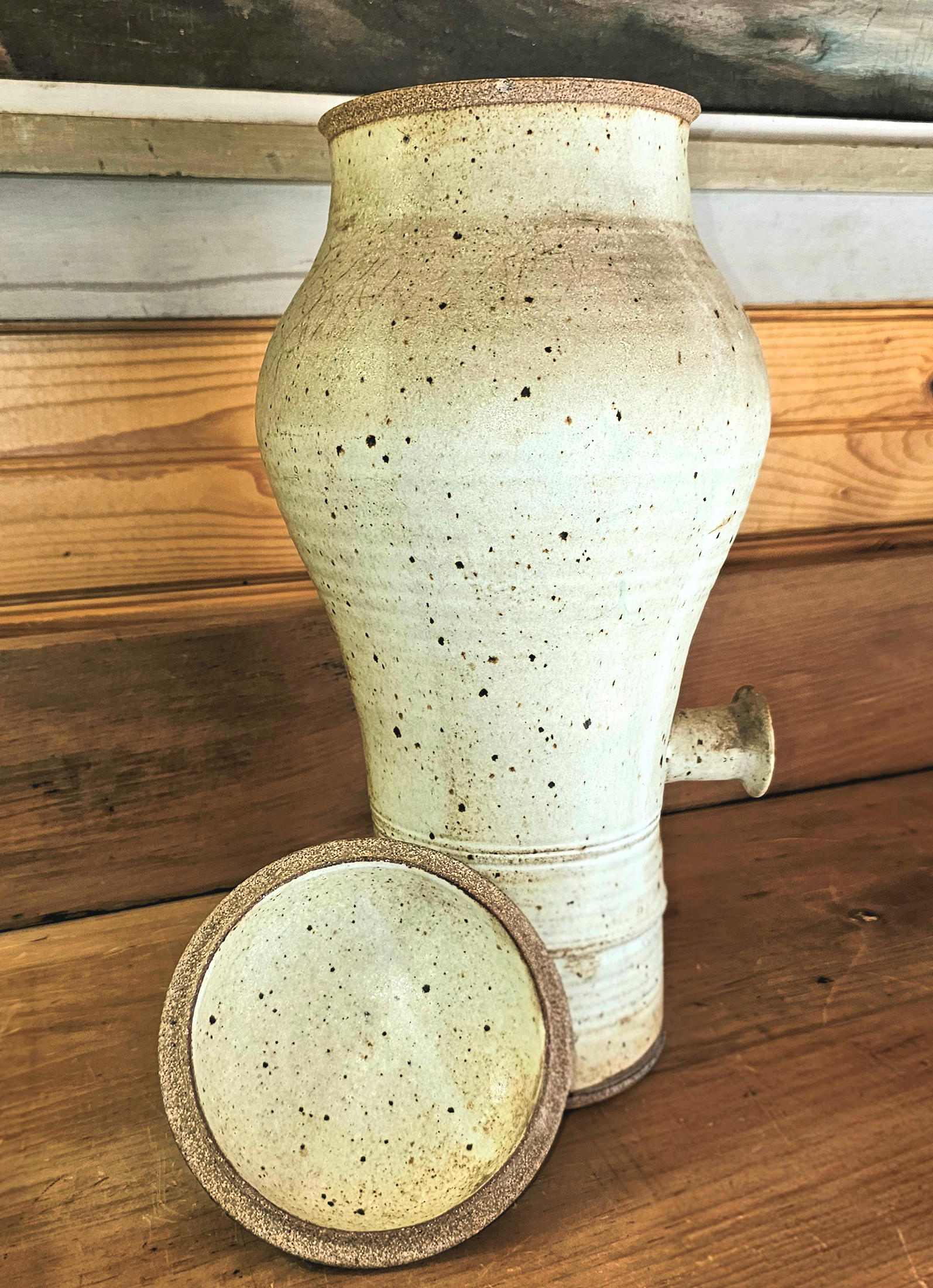 Vintage studio‑crafted stoneware wine or cider
table dispenser