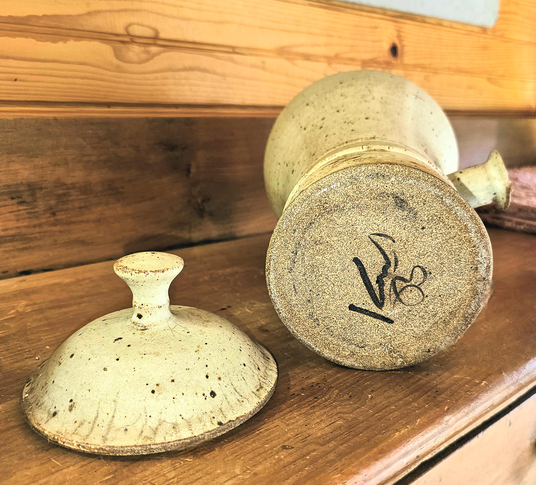 Vintage studio‑crafted stoneware wine or cider
table dispenser